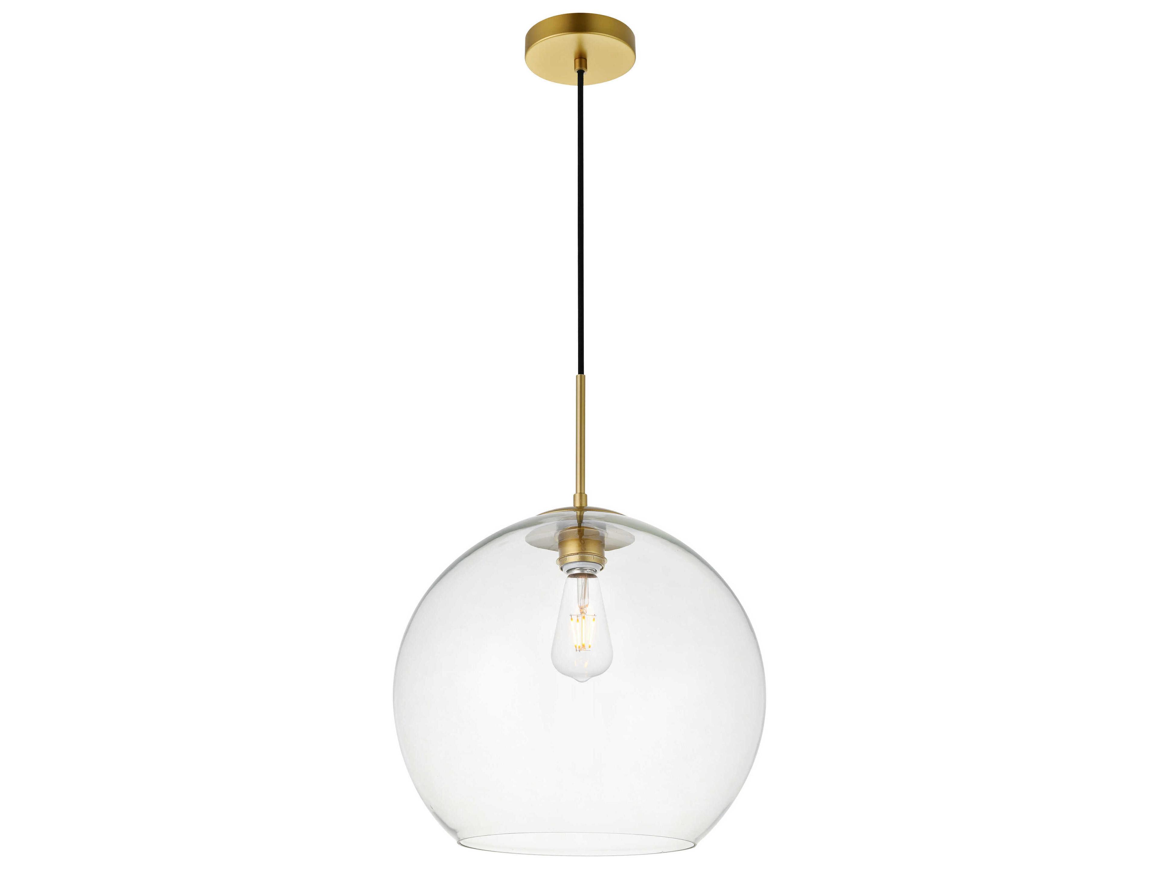 Elegant Lighting Baxter 1-Light Brass And Clear Glass Globe Pendant