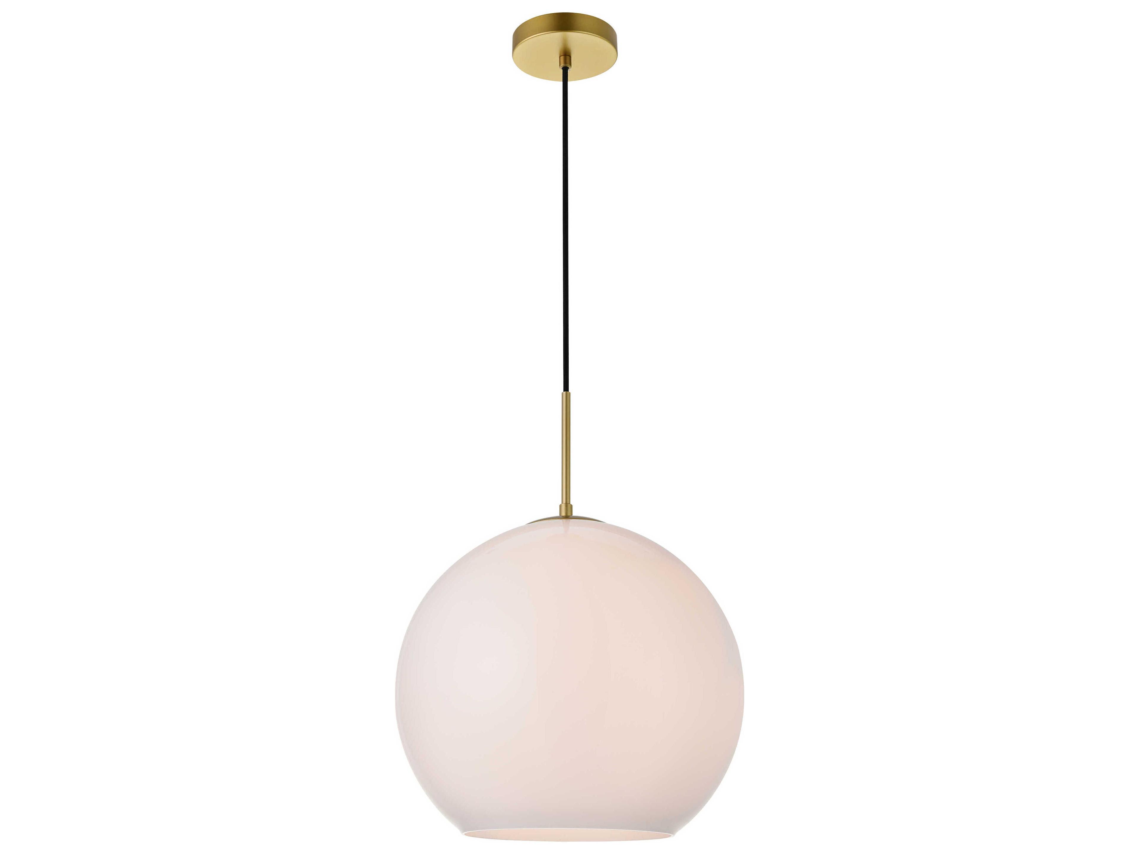 Elegant Lighting Baxter 1-Light Brass And Frosted White Glass Globe Pendant