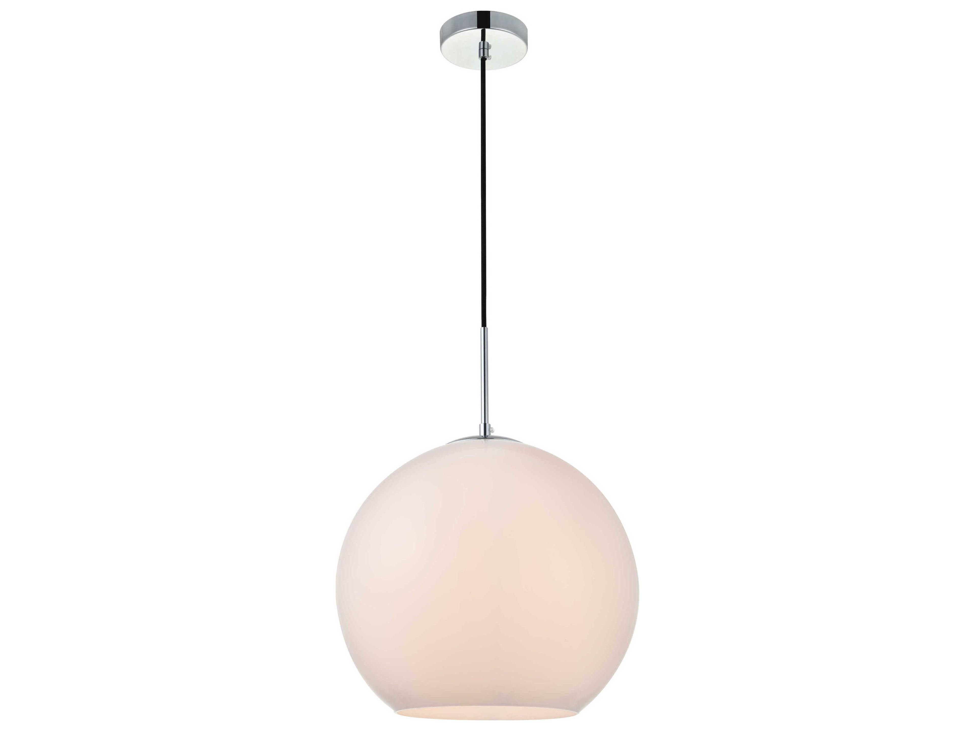 Elegant Lighting Baxter 1-Light Chrome And Frosted White Glass Globe Pendant