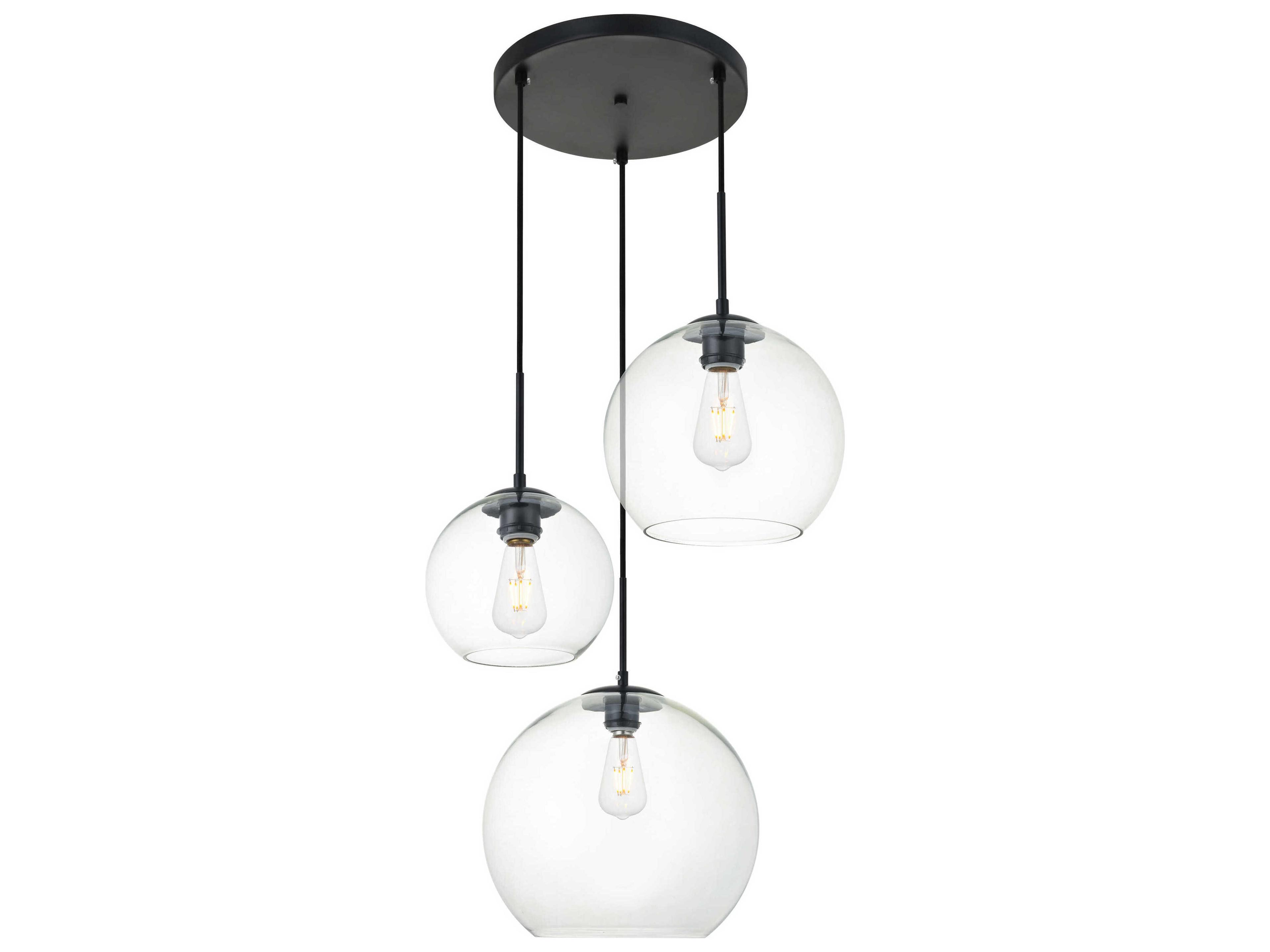 Baxter 3-Light Black And Clear Glass Globe Pendant