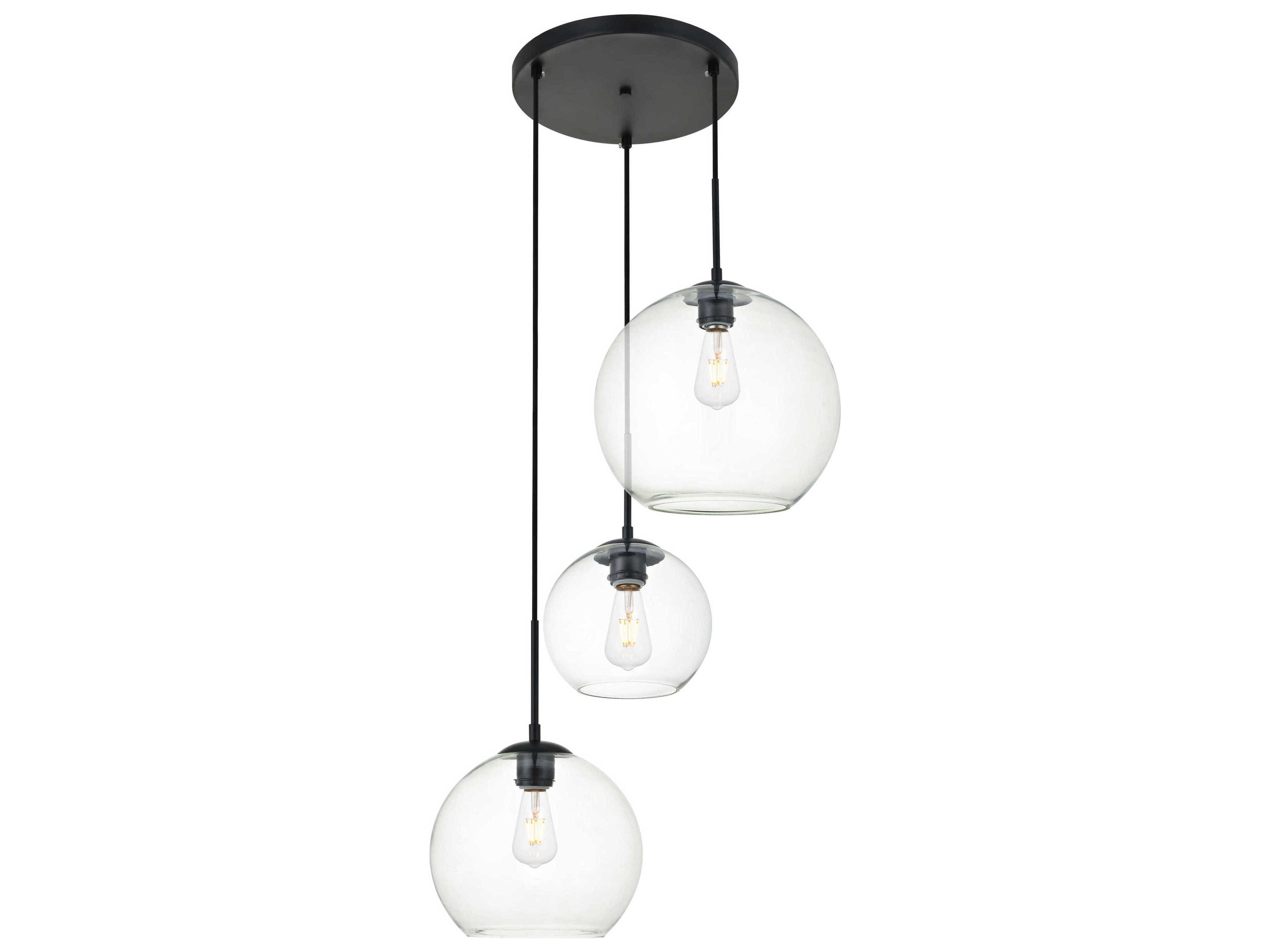 Elegant Lighting Baxter 3-Light Black And Clear Glass Globe Pendant