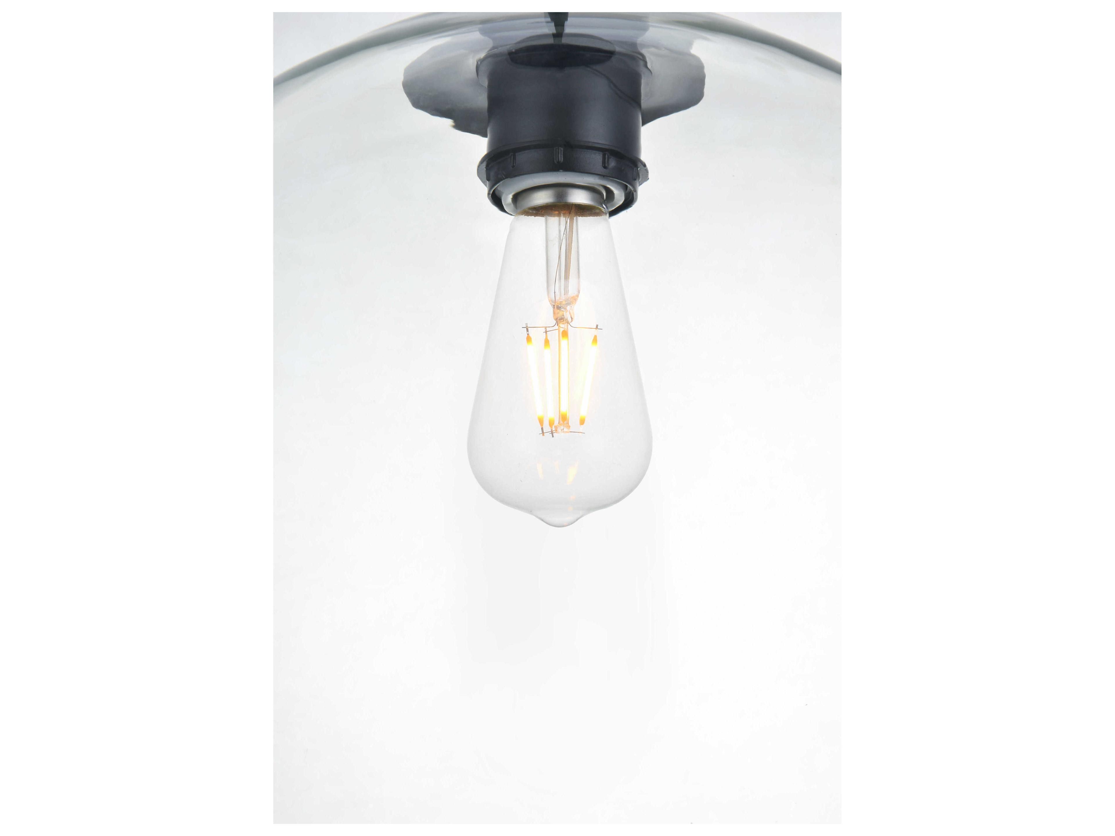 Elegant Lighting Baxter 3-Light Black And Clear Glass Globe Pendant