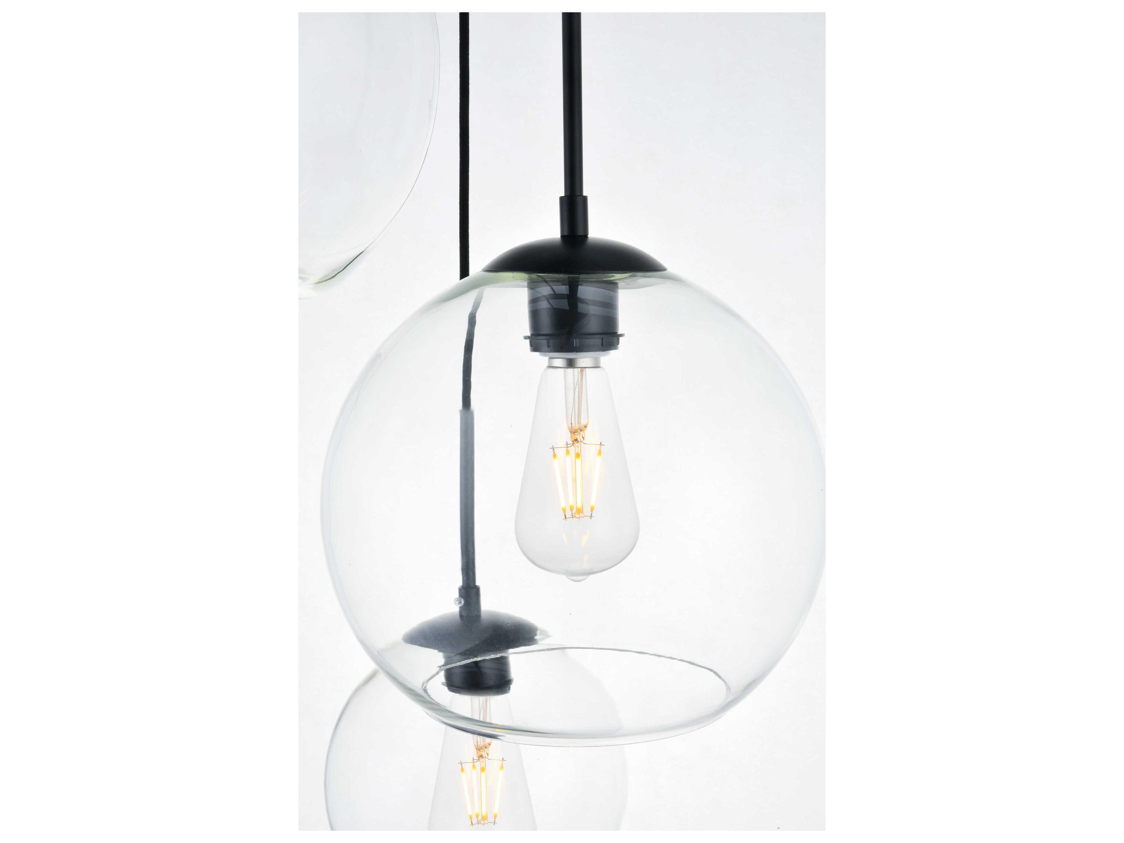 Elegant Lighting Baxter 3-Light Black And Clear Glass Globe Pendant