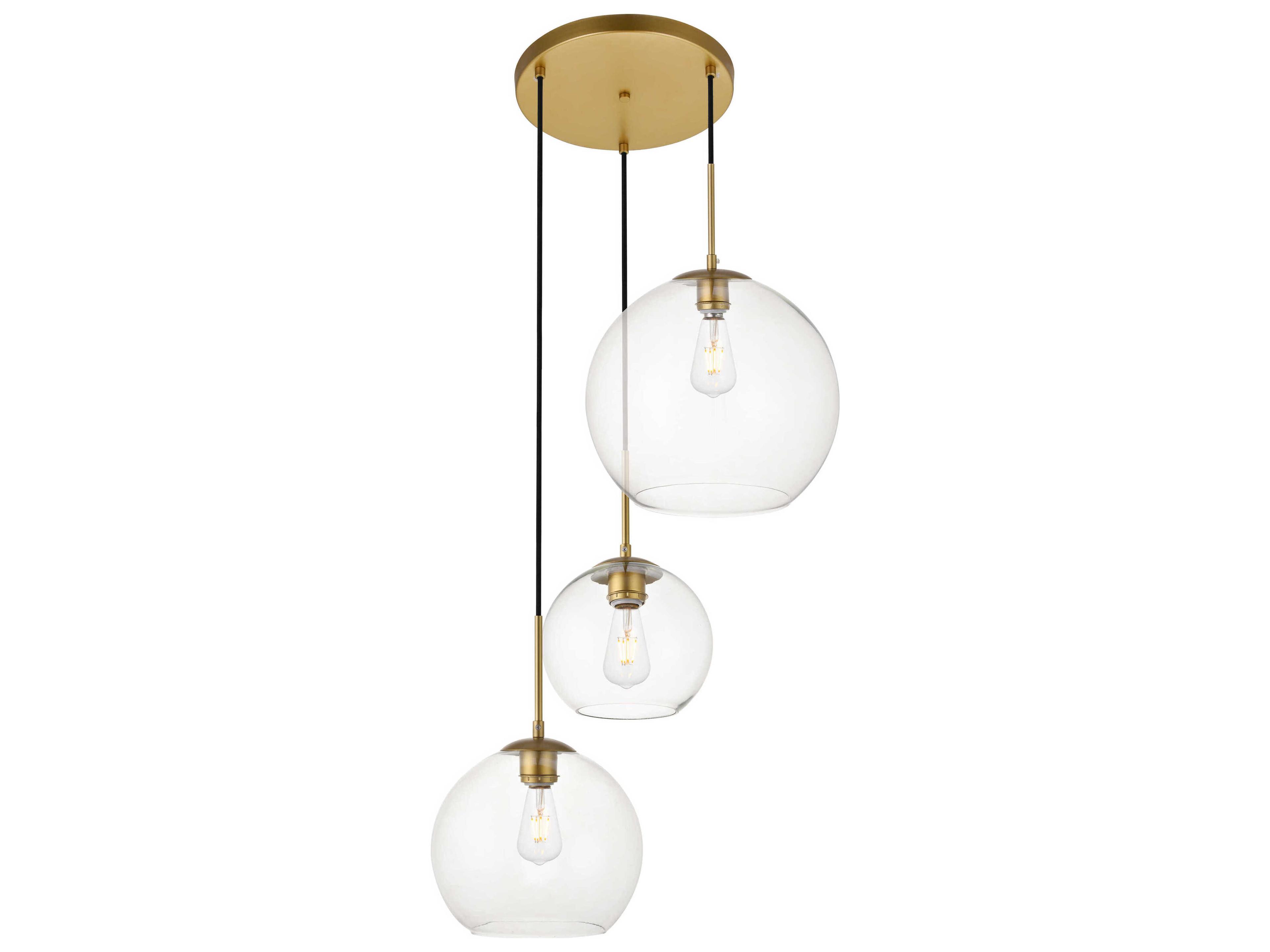 Elegant Lighting Baxter 3-Light Brass And Clear Glass Globe Pendant