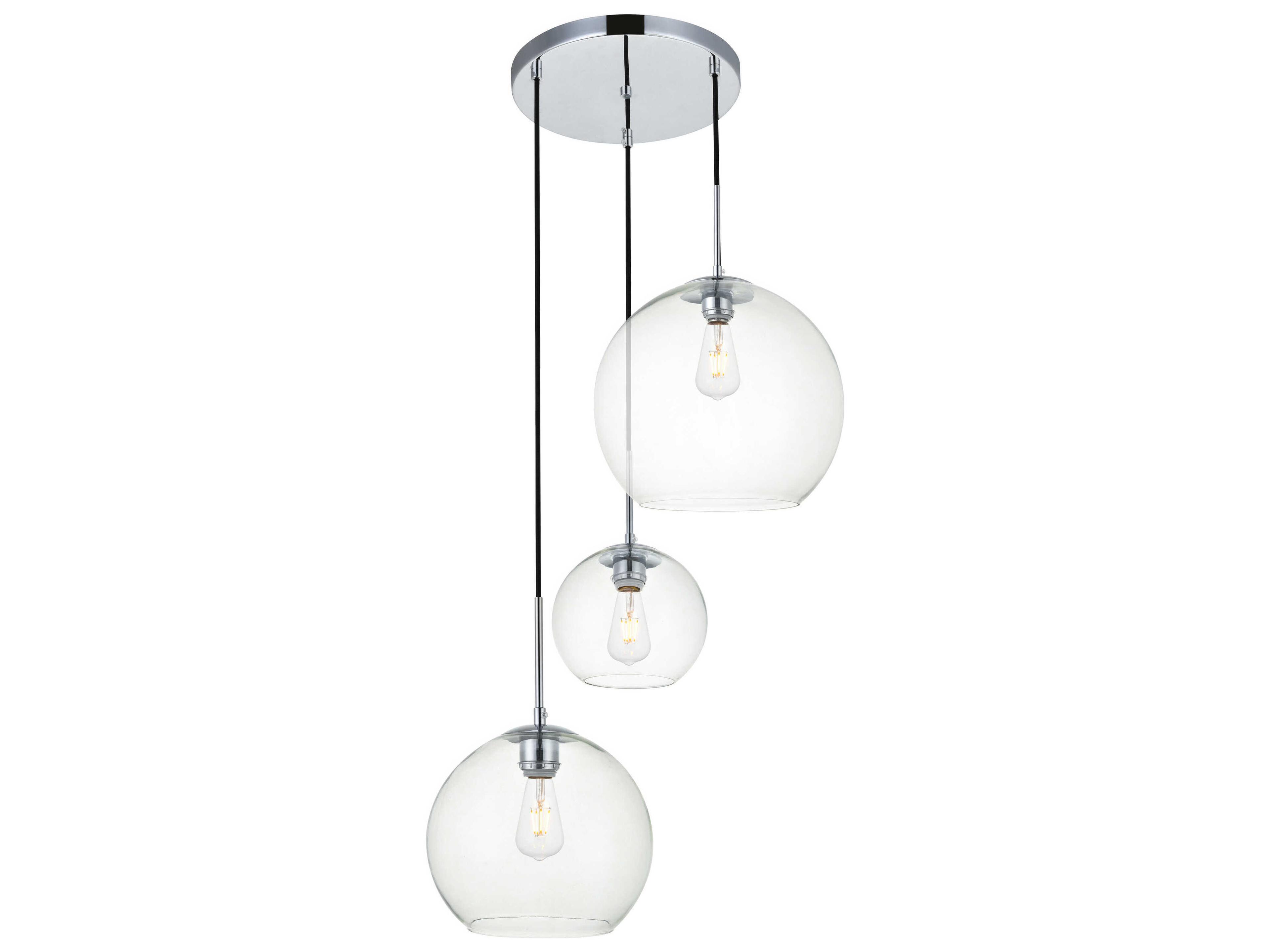 Elegant Lighting Baxter 3-Light Chrome And Clear Glass Globe Pendant