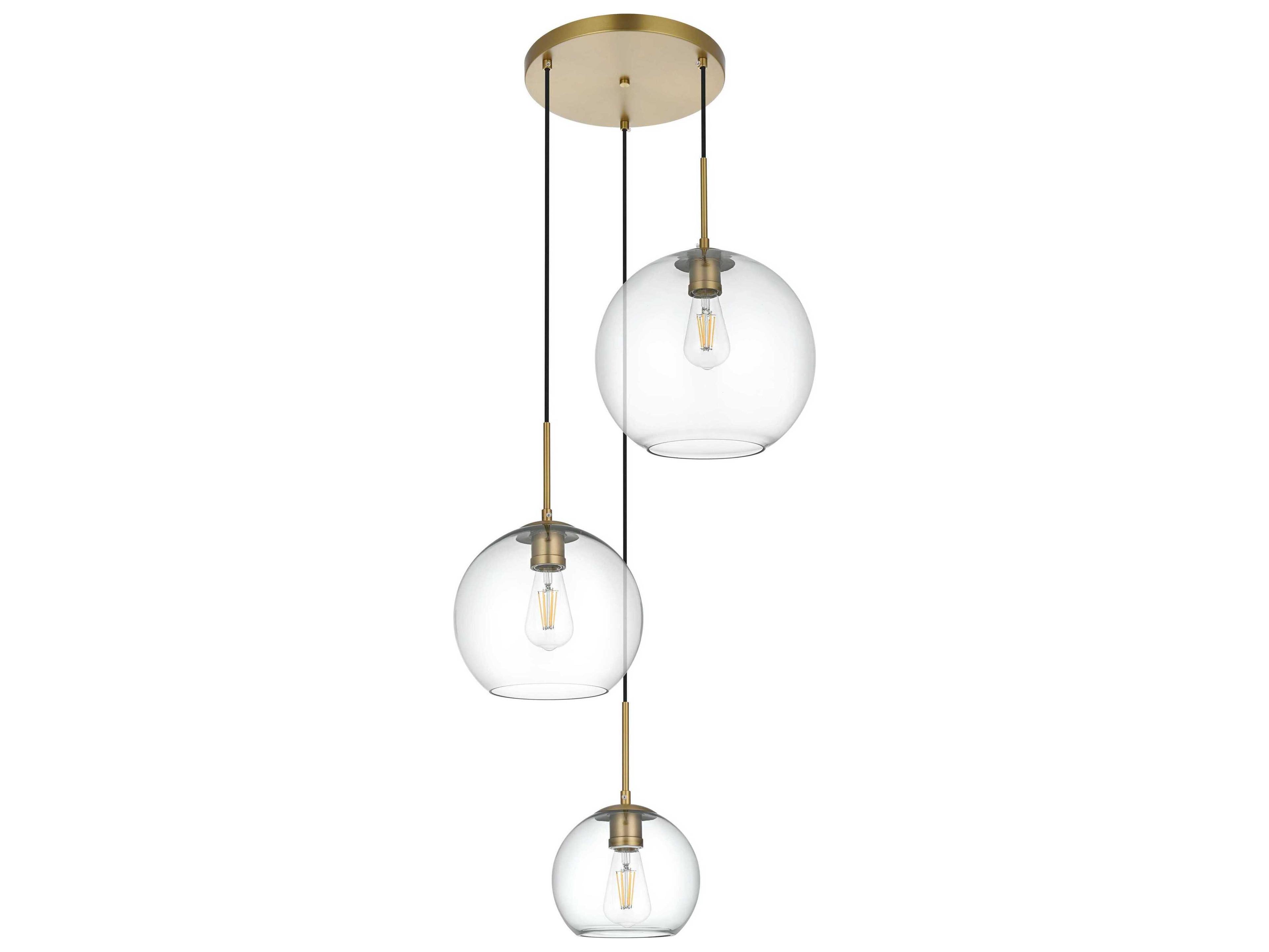 Elegant Lighting Baxter 3-Light Satin Gold Globe Pendant