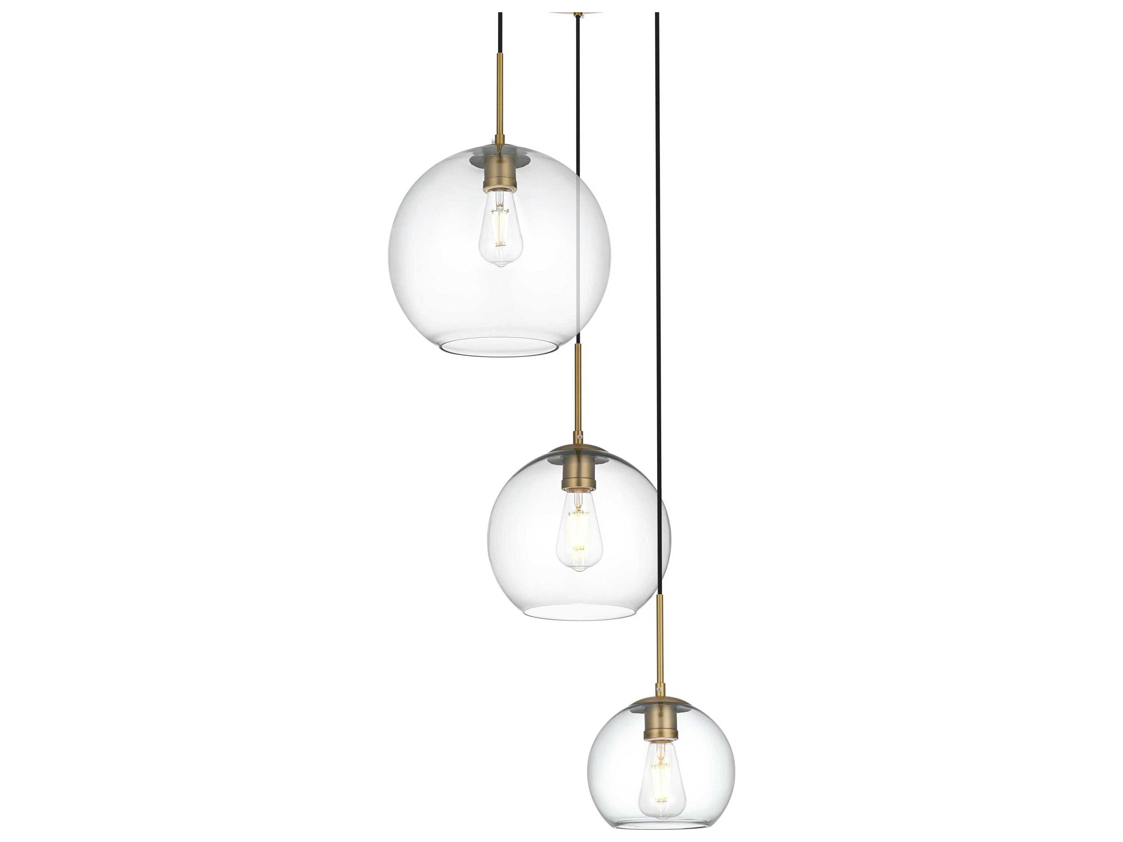 Elegant Lighting Baxter 3-Light Satin Gold Globe Pendant
