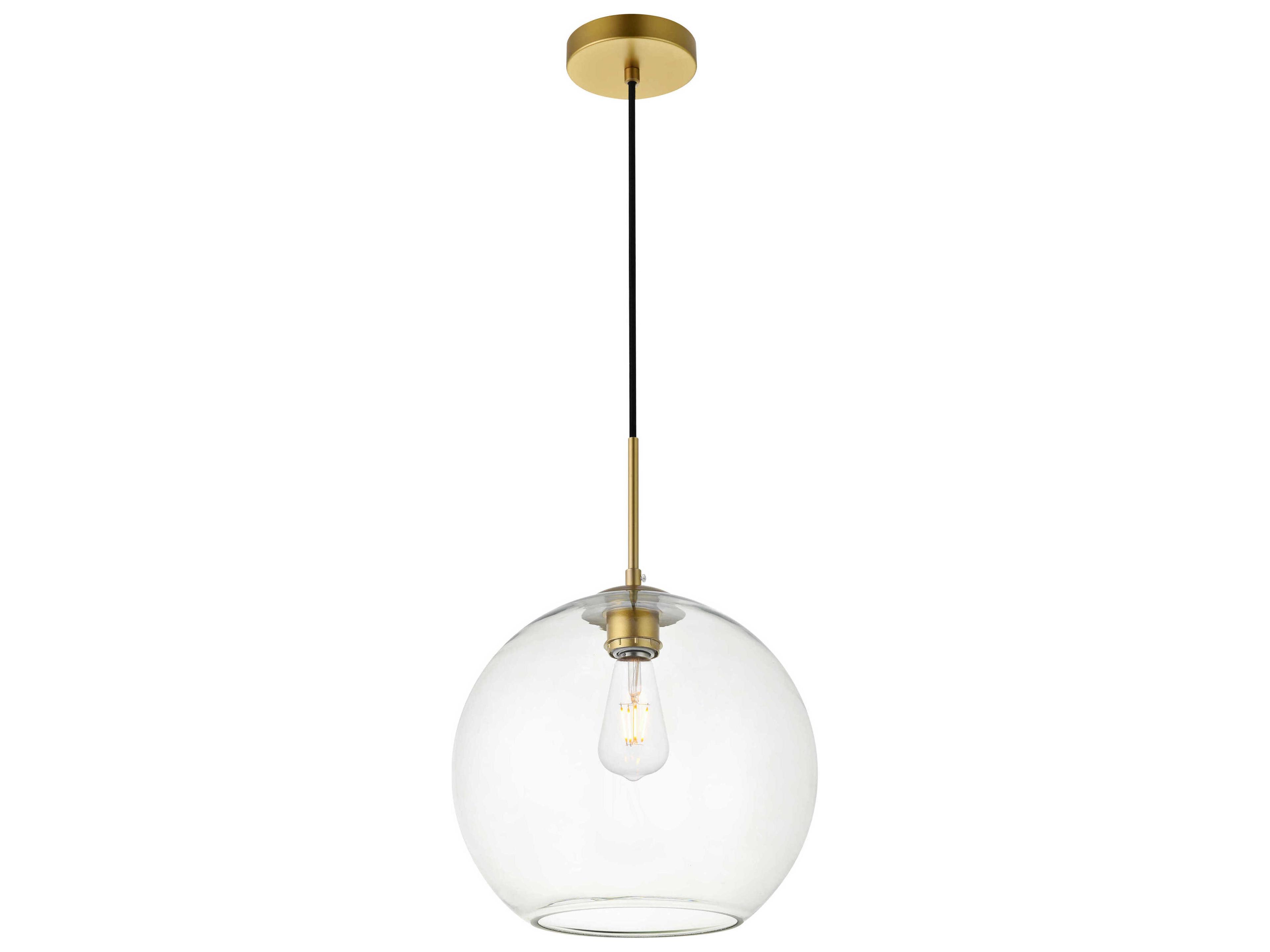 Elegant Lighting Baxter 1-Light Brass And Clear Glass Globe Mini Pendant
