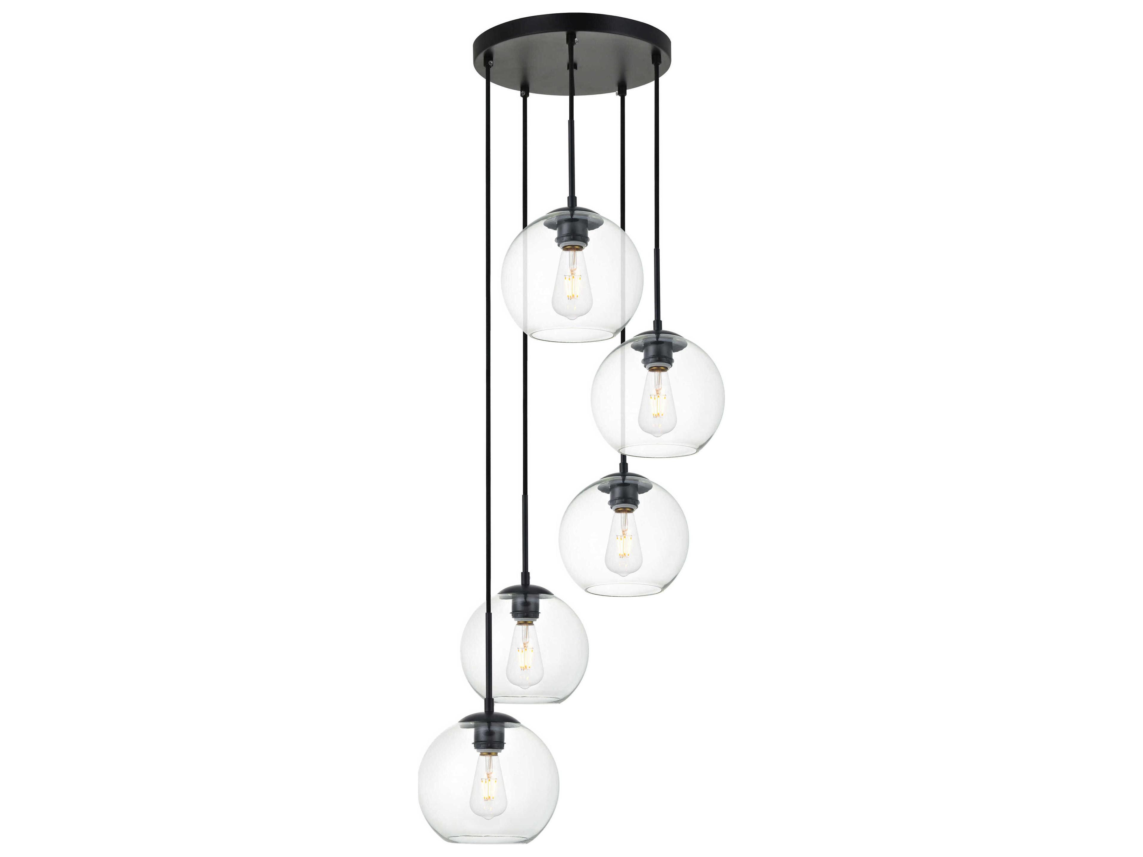 Baxter 5-Light Black And Clear Glass Globe Pendant