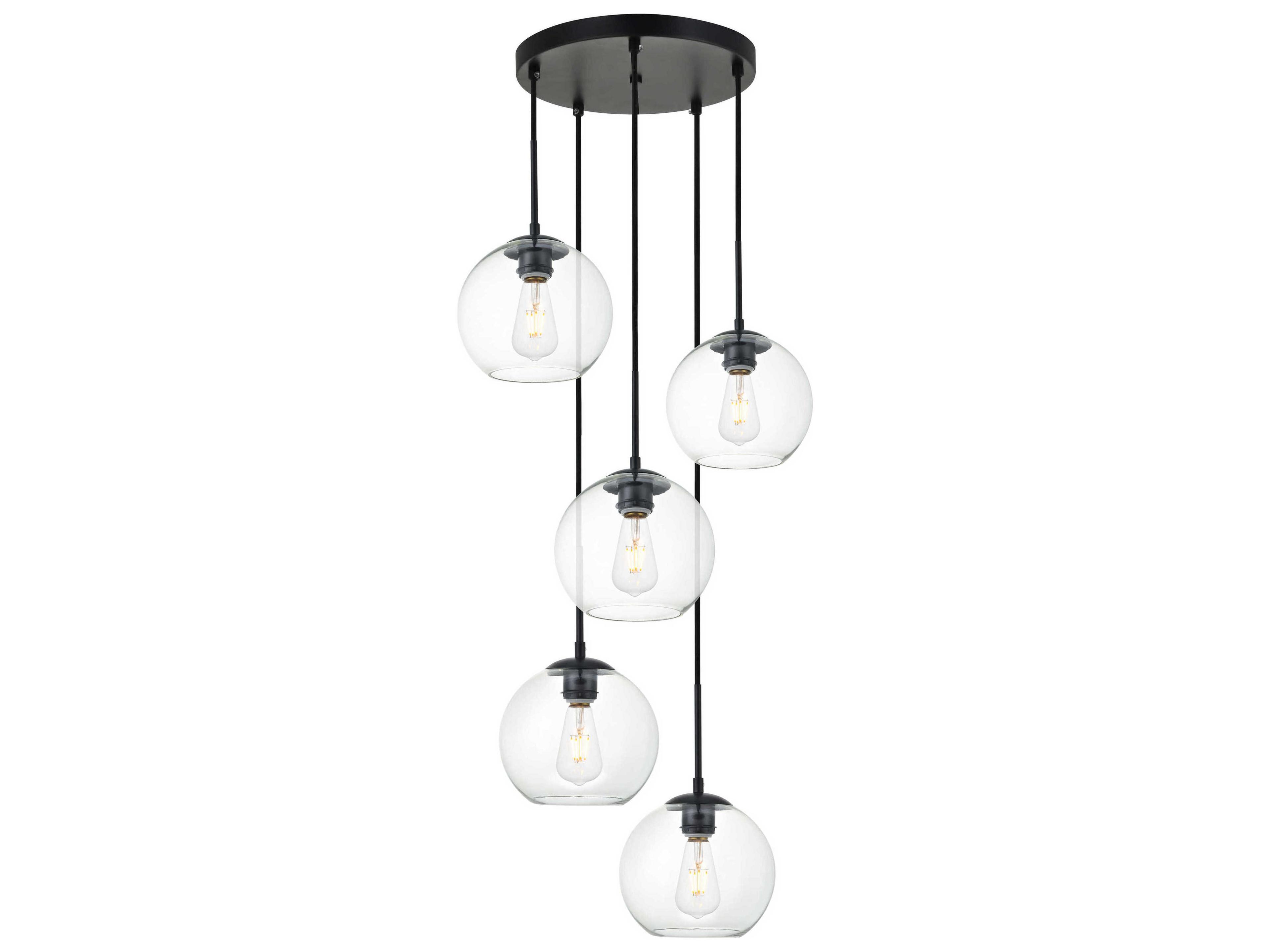 Elegant Lighting Baxter 5-Light Black And Clear Glass Globe Pendant