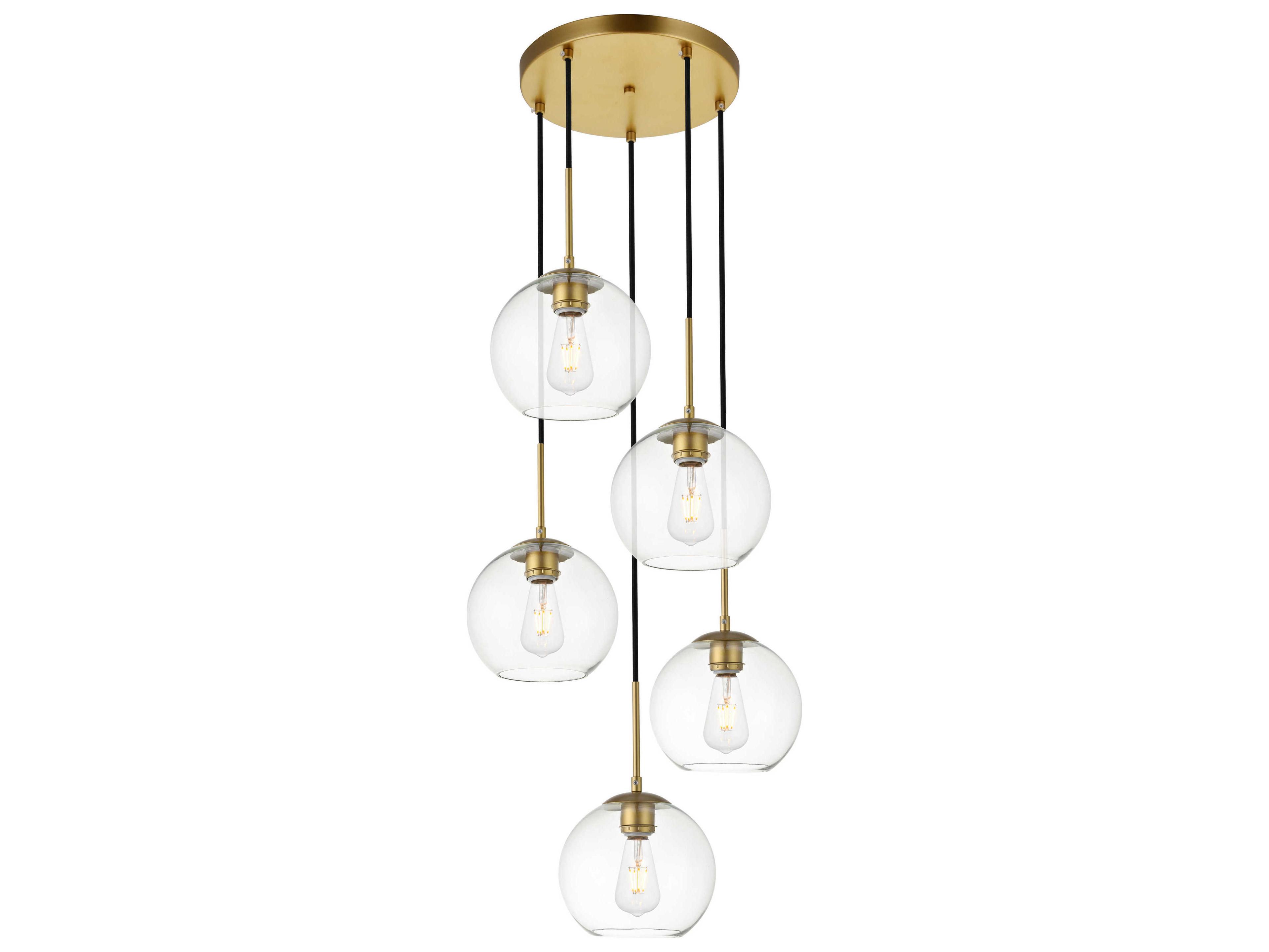 Elegant Lighting Baxter 5-Light Brass And Clear Glass Globe Pendant