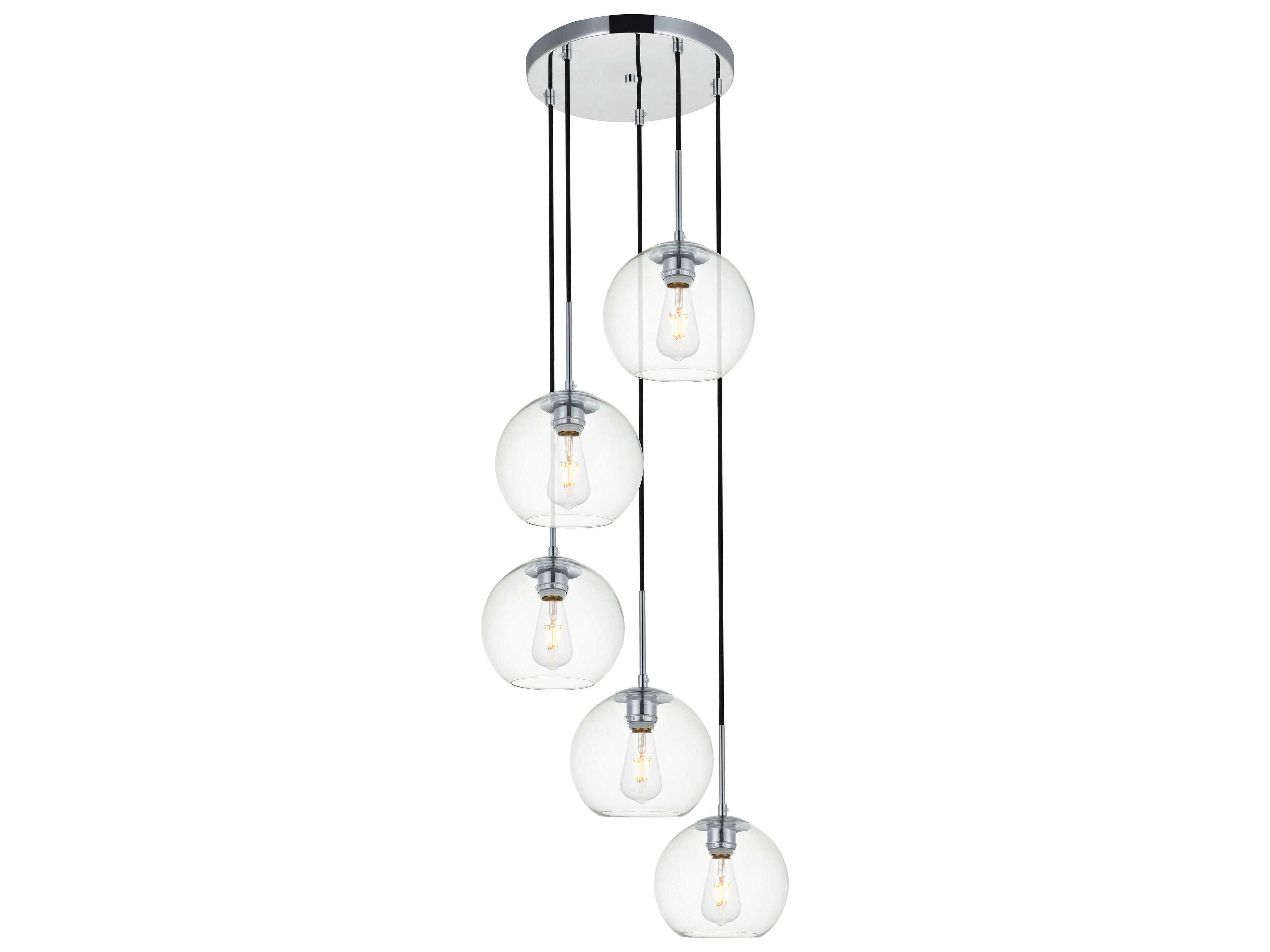 Baxter 5-Light Chrome And Clear Glass Globe Pendant