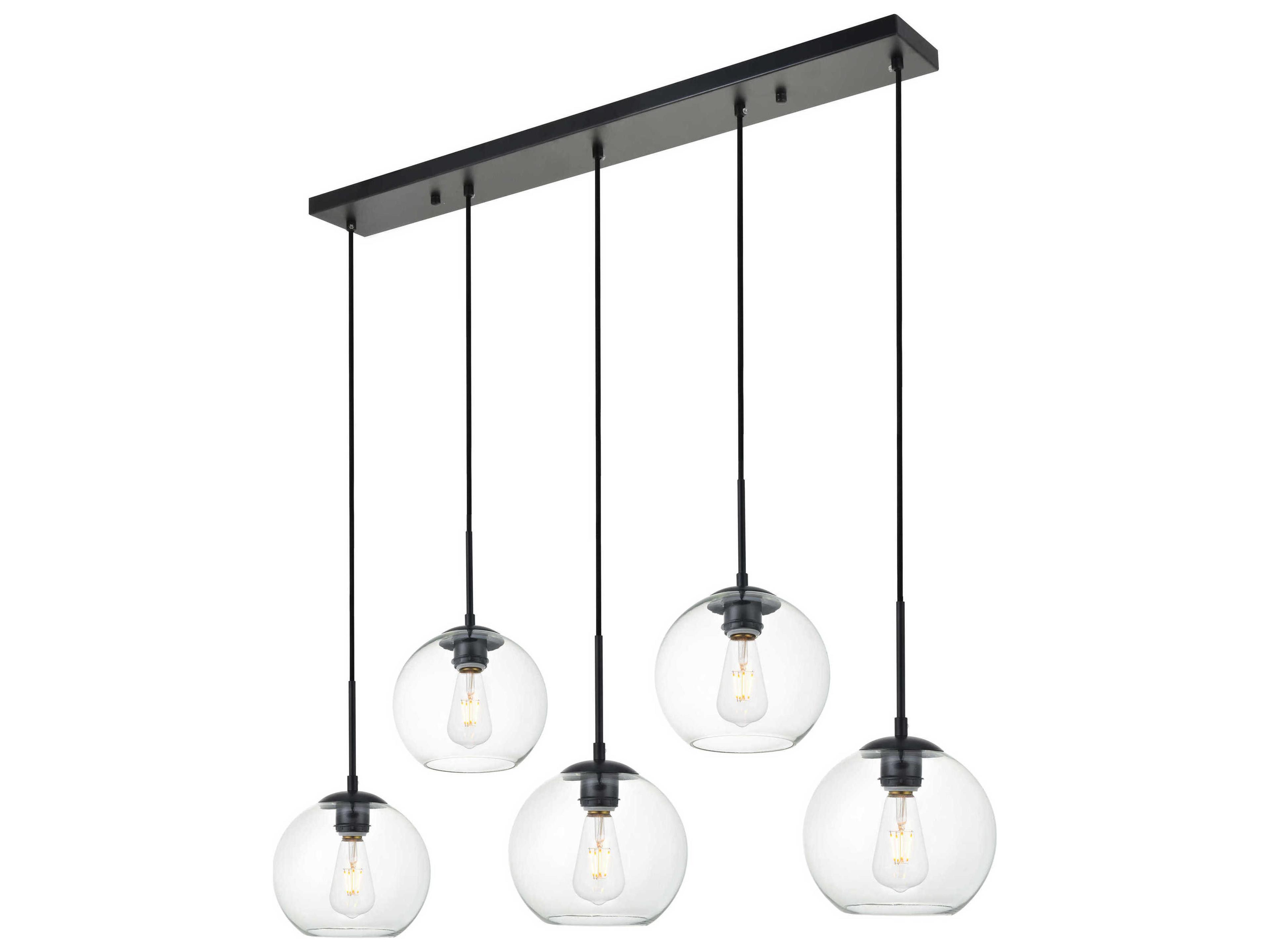 Elegant Lighting Baxter 5-Light Black And Clear Glass Island Pendant