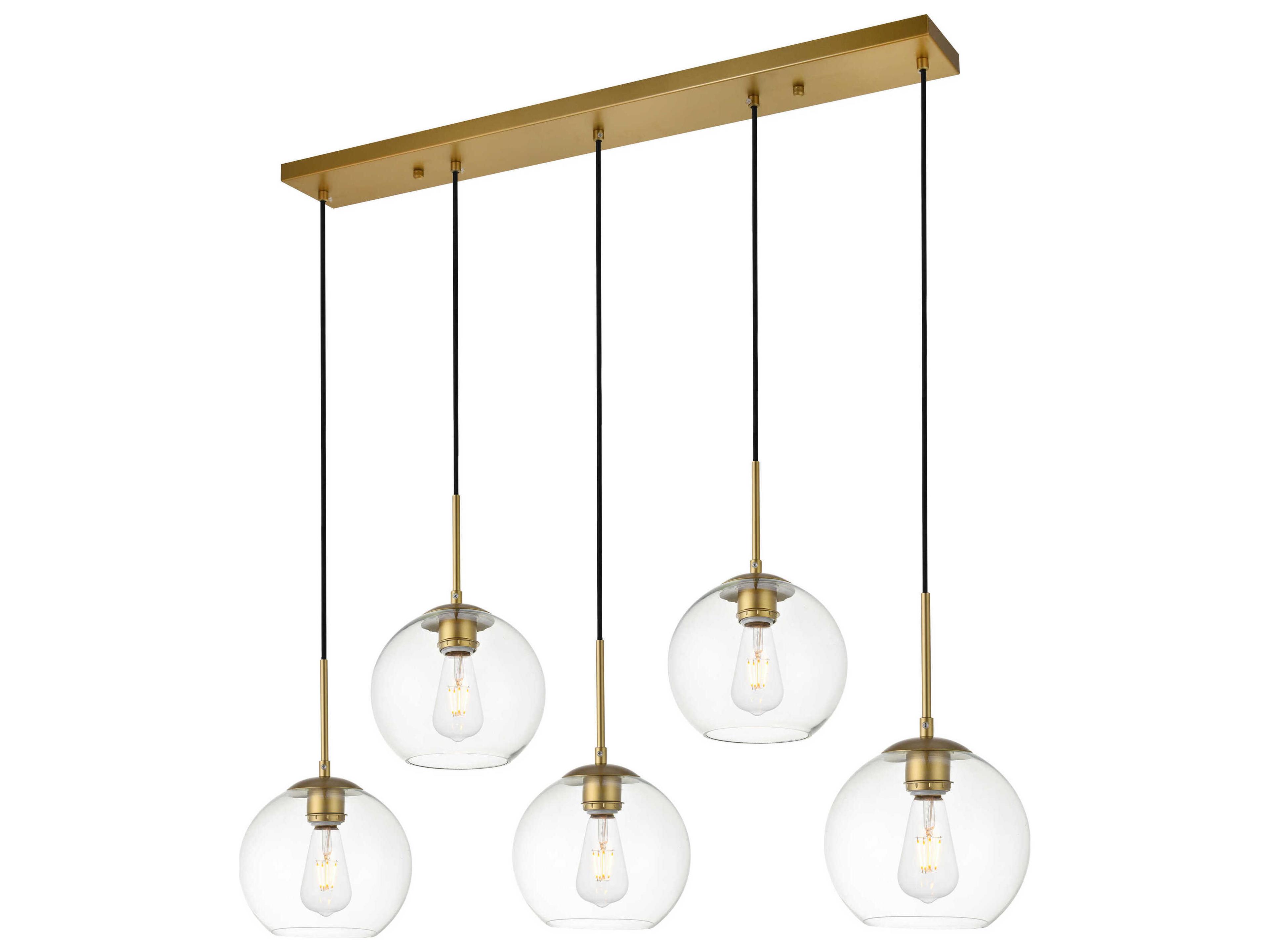 Elegant Lighting Baxter 5-Light Brass And Clear Glass Island Pendant