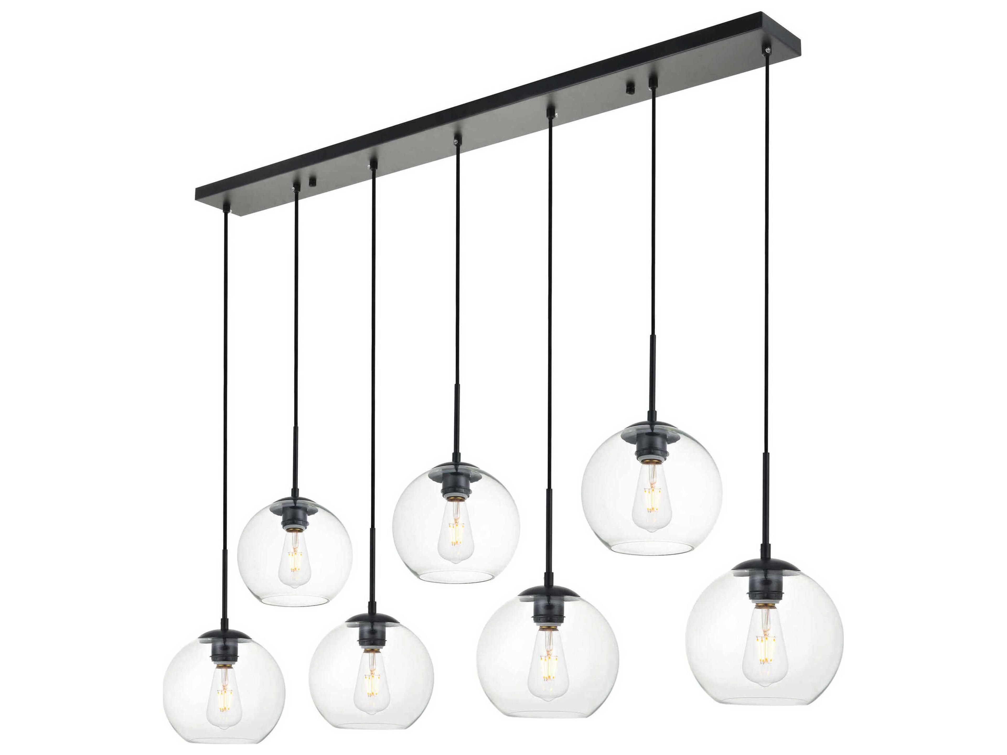 Elegant Lighting Baxter 7-Light Black And Clear Glass Globe Island Pendant