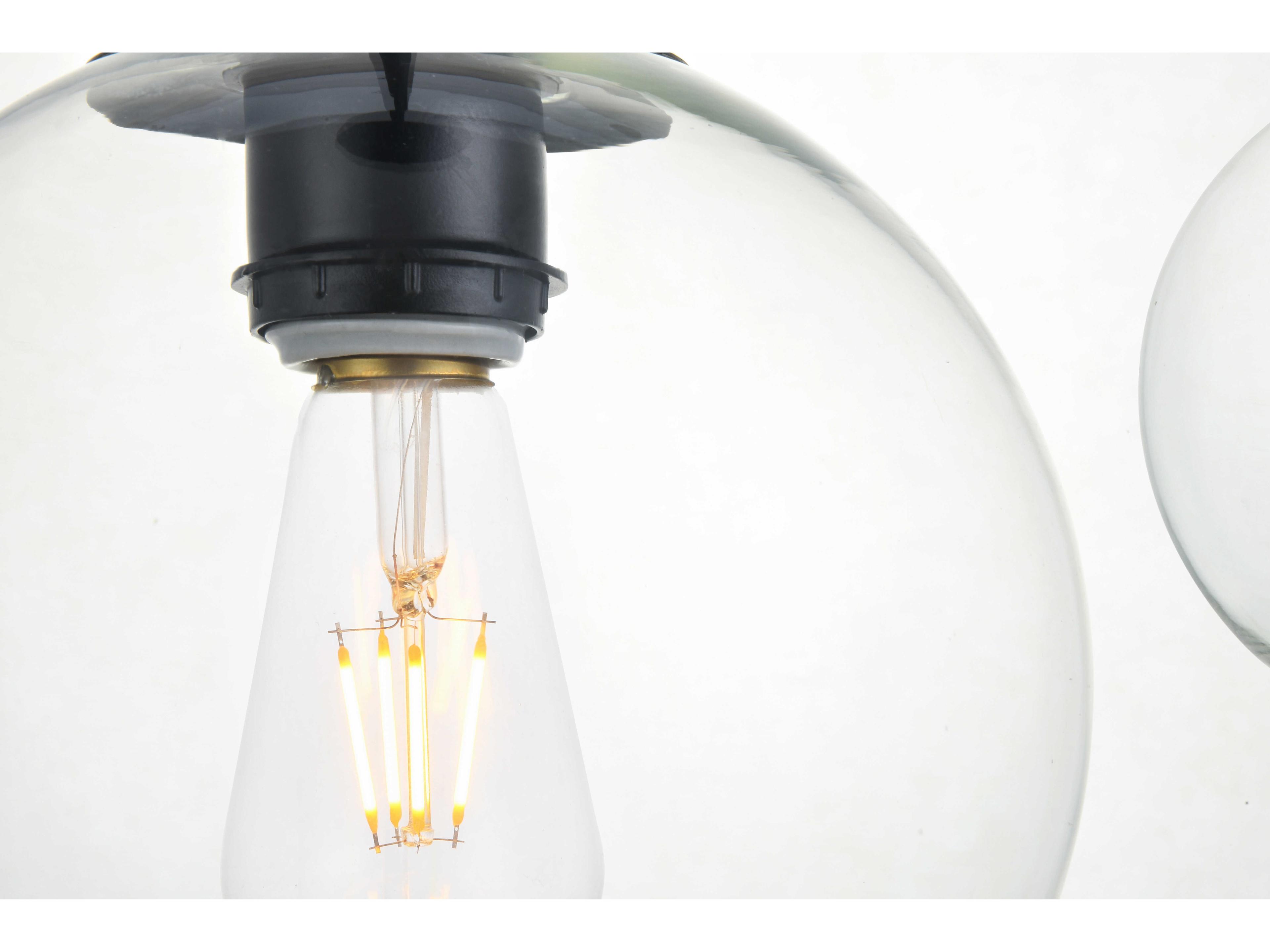 Elegant Lighting Baxter 3-Light Black Glass Globe Linear Island Pendant