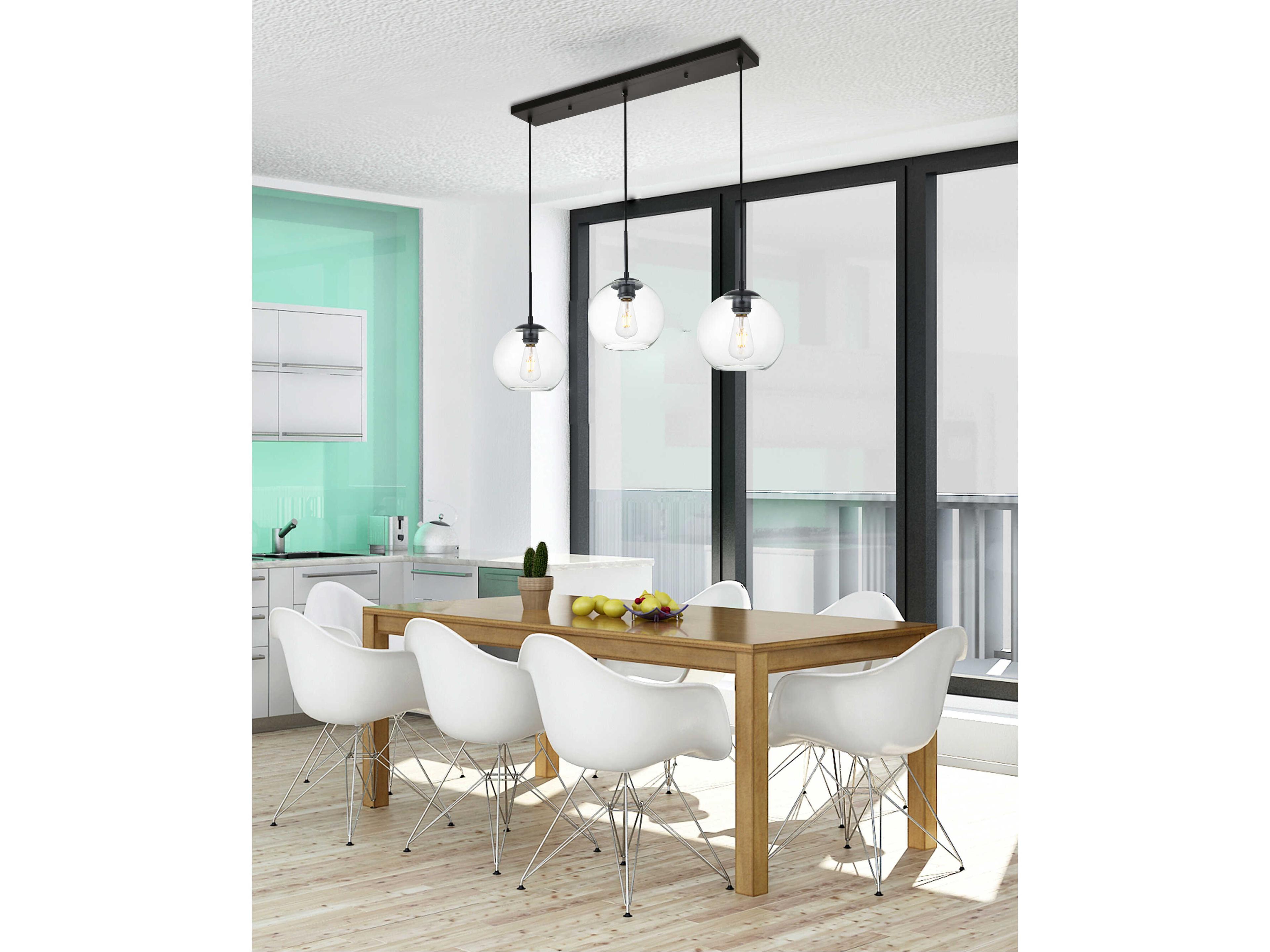 Elegant Lighting Baxter 3-Light Black Glass Globe Linear Island Pendant