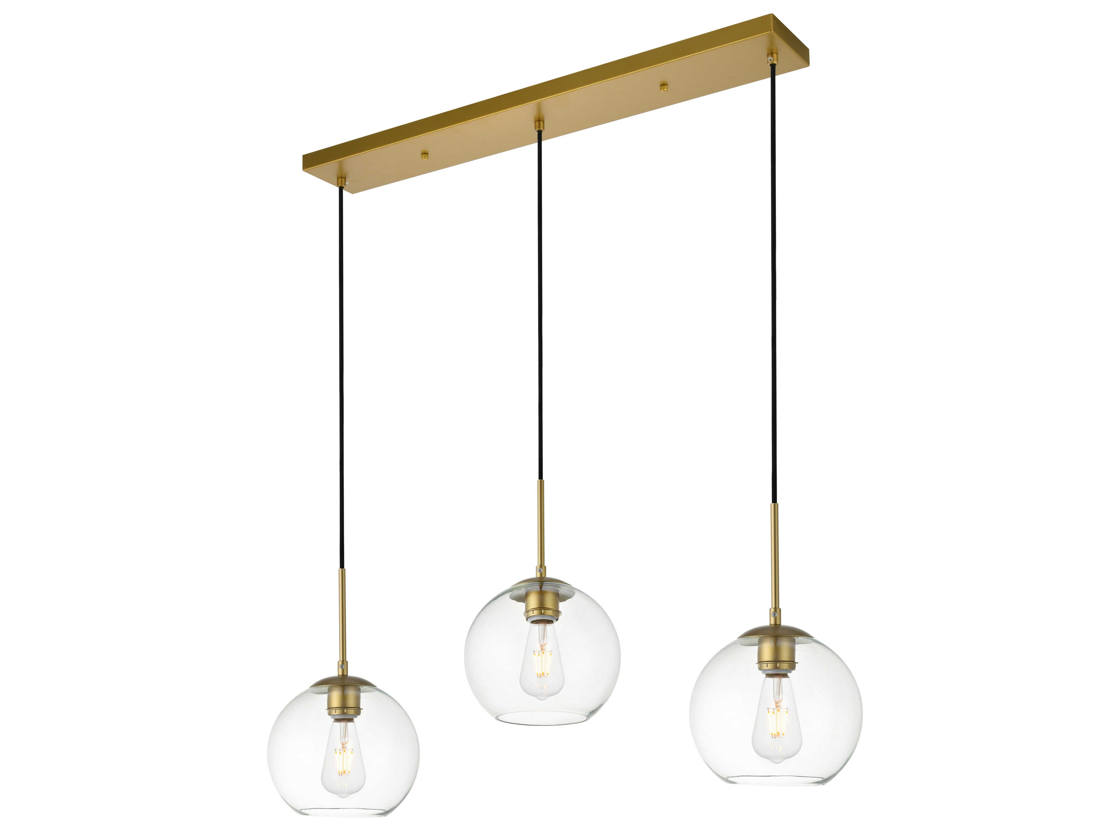 Elegant Lighting Baxter 3-Light Brass Glass Globe Linear Island Pendant