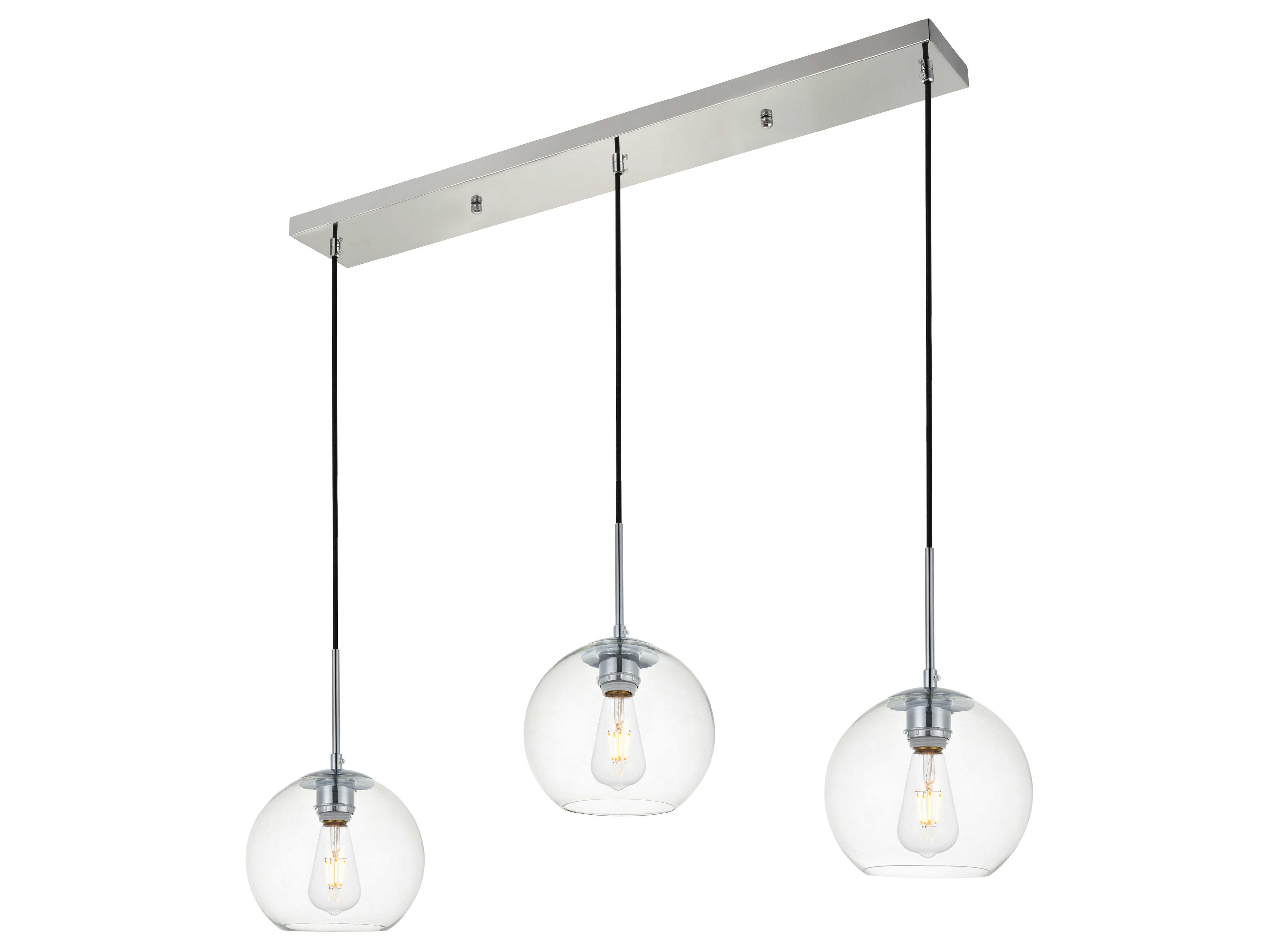Elegant Lighting Baxter 3-Light Chrome Glass Globe Linear Island Pendant
