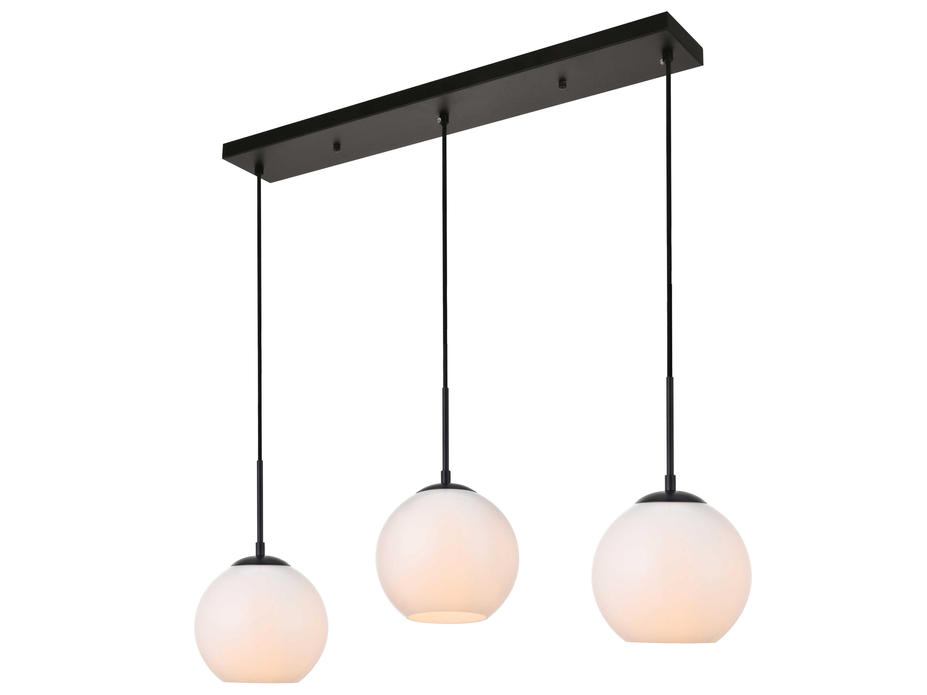 Elegant Lighting Baxter 3-Light Black Glass Globe Linear Island Pendant