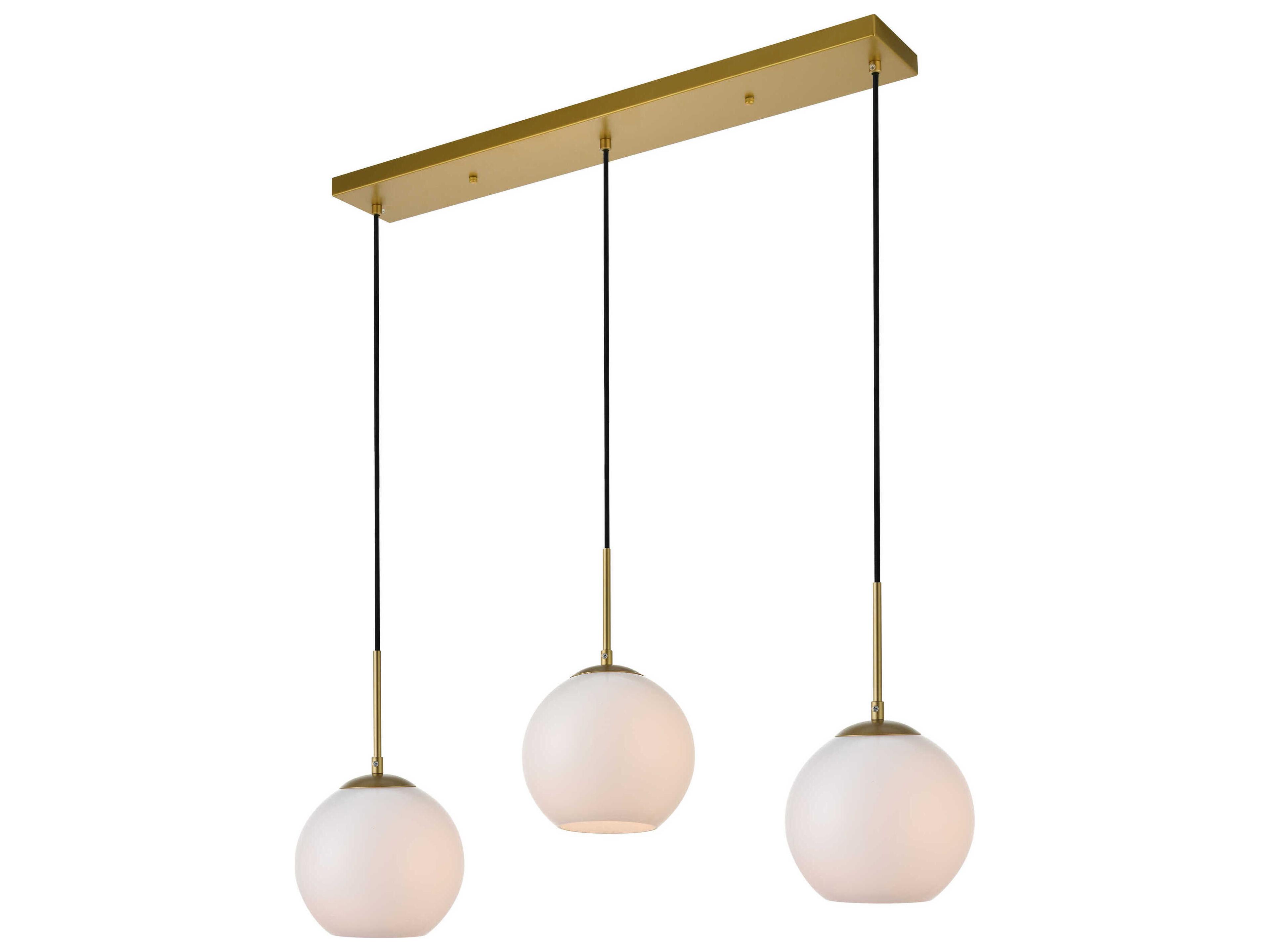 Elegant Lighting Baxter 3-Light Brass Glass Globe Linear Island Pendant