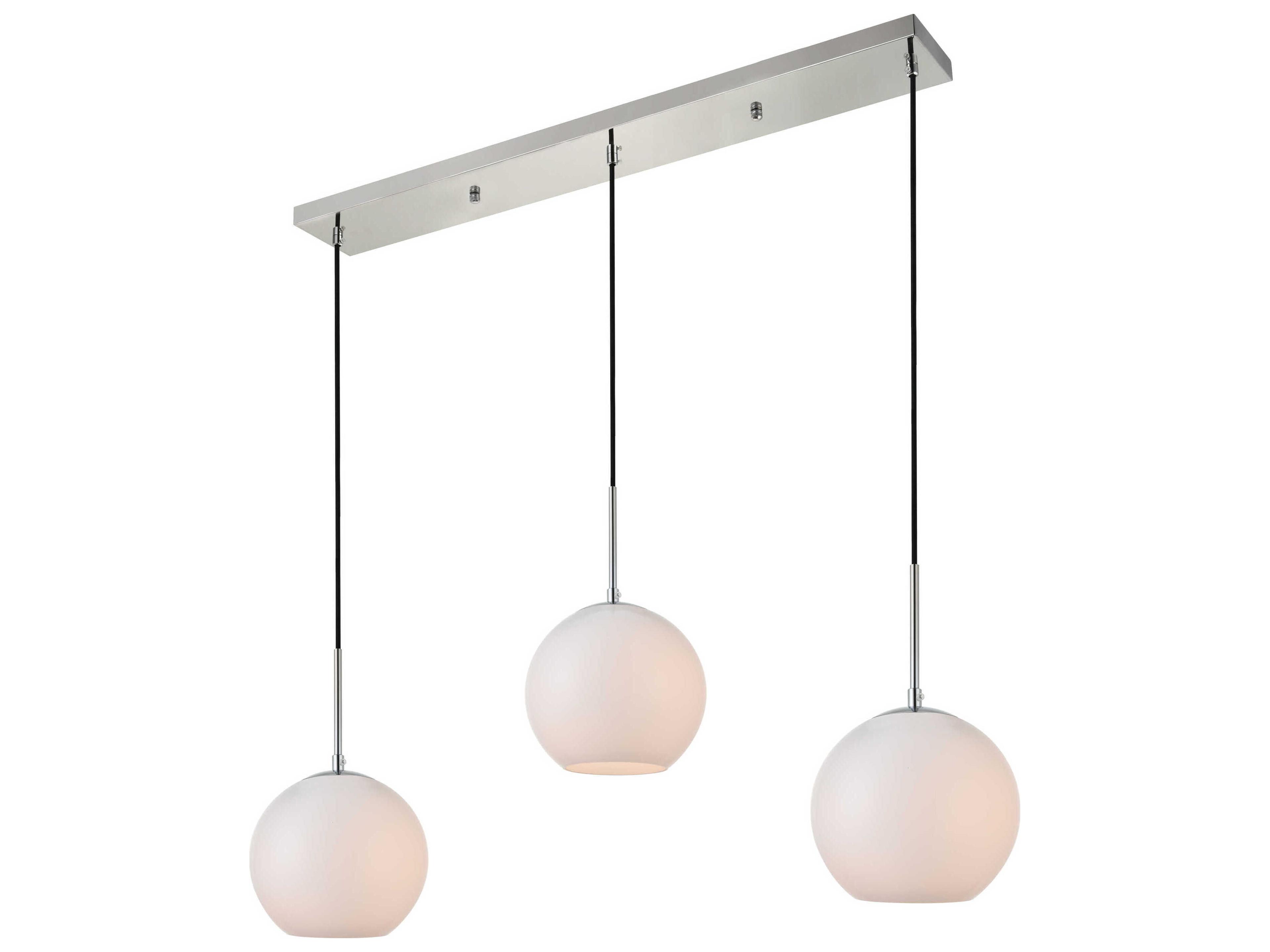 Elegant Lighting Baxter 3-Light Chrome Glass Globe Linear Island Pendant
