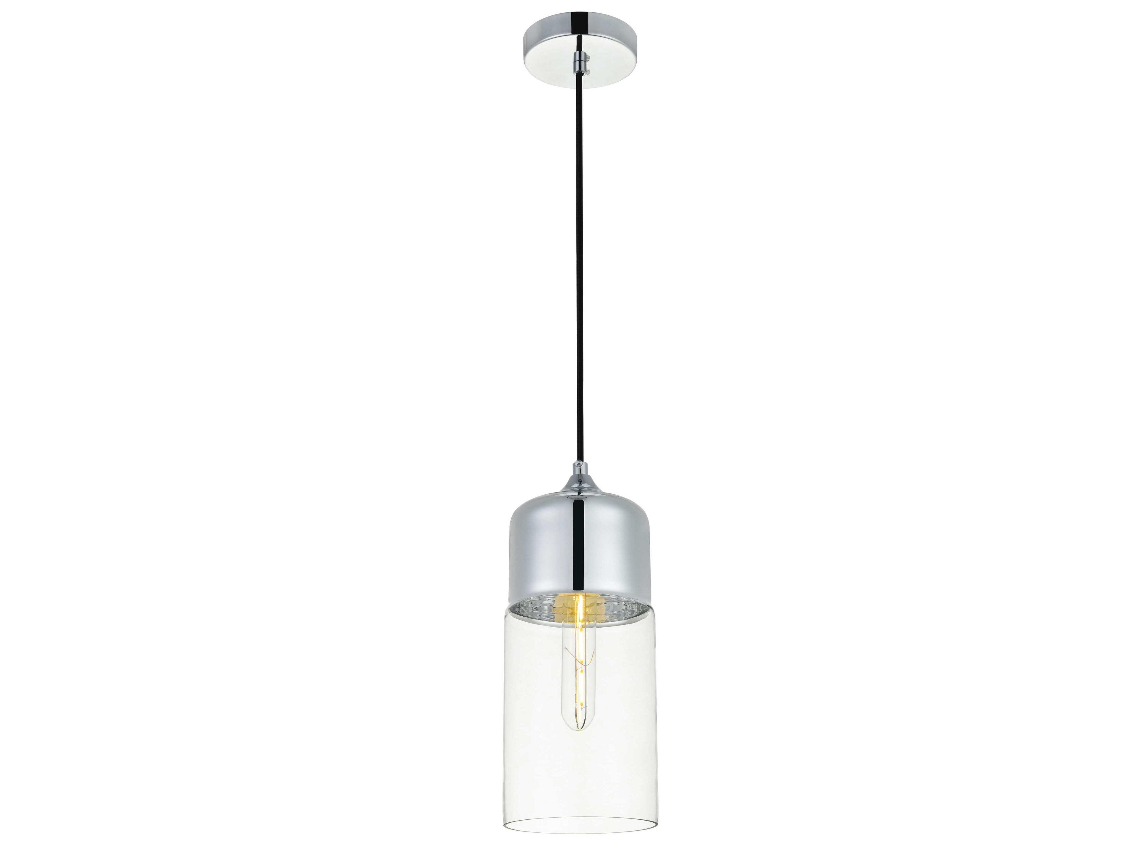 Elegant Lighting Ashwell 1-Light Chrome Glass Cylinder Mini Pendant