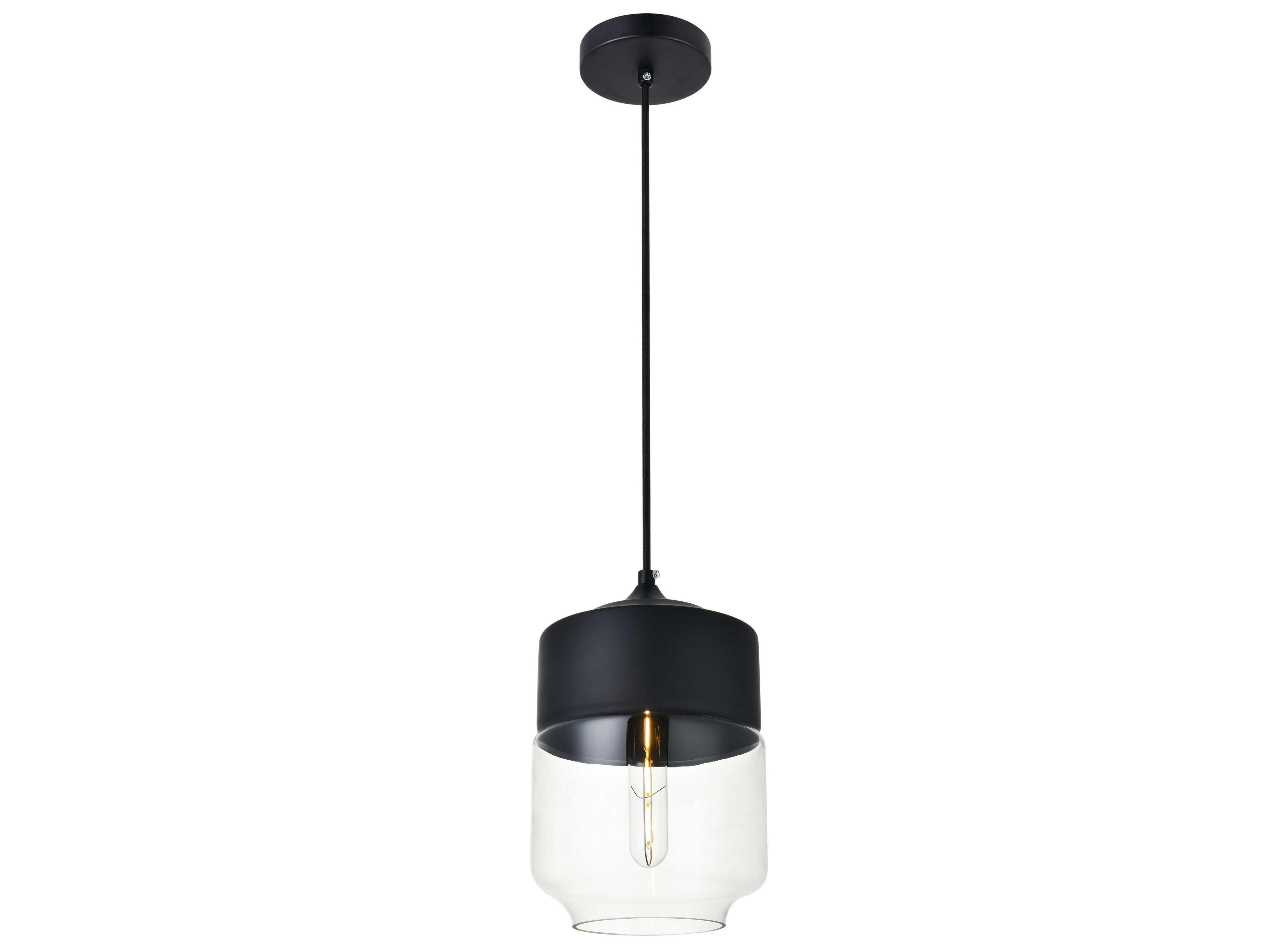 Elegant Lighting Ashwell 1-Light Black Glass Mini Pendant