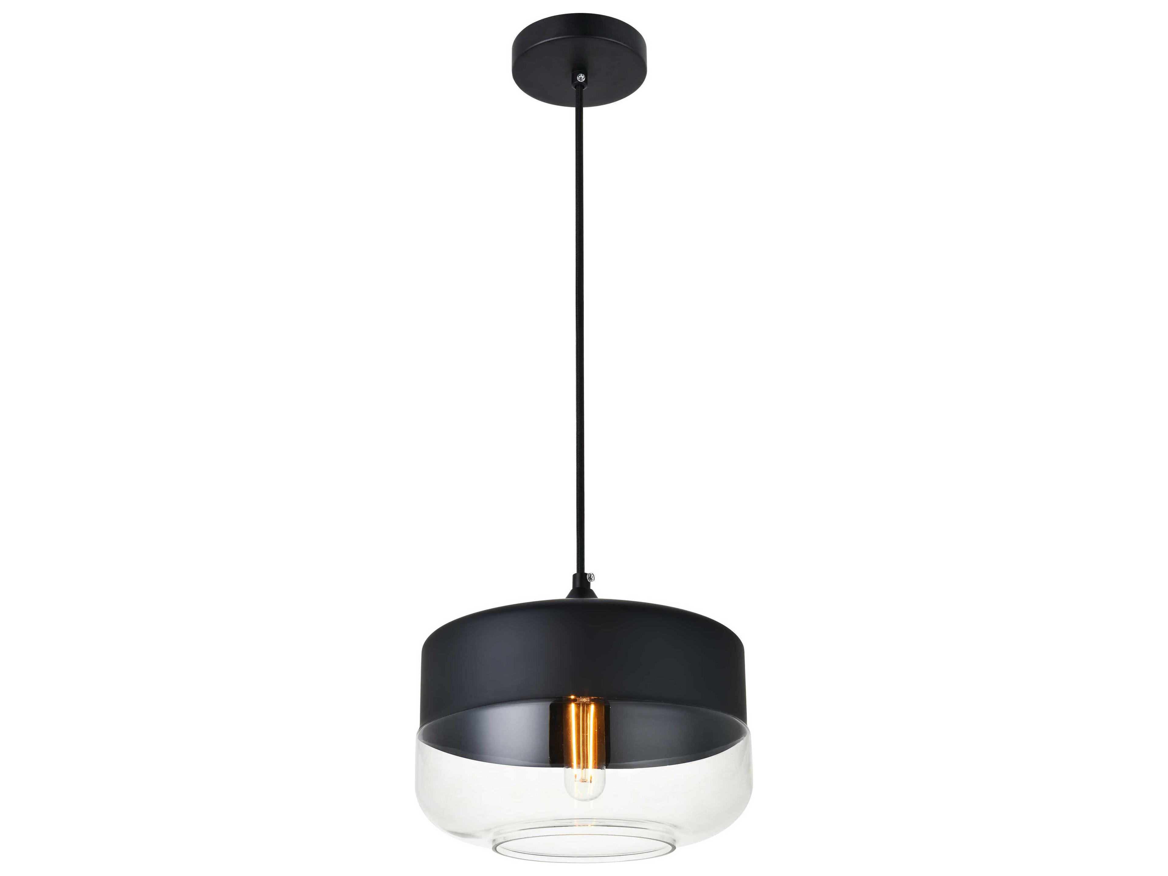 Elegant Lighting Ashwell 1-Light Black Glass Mini Pendant
