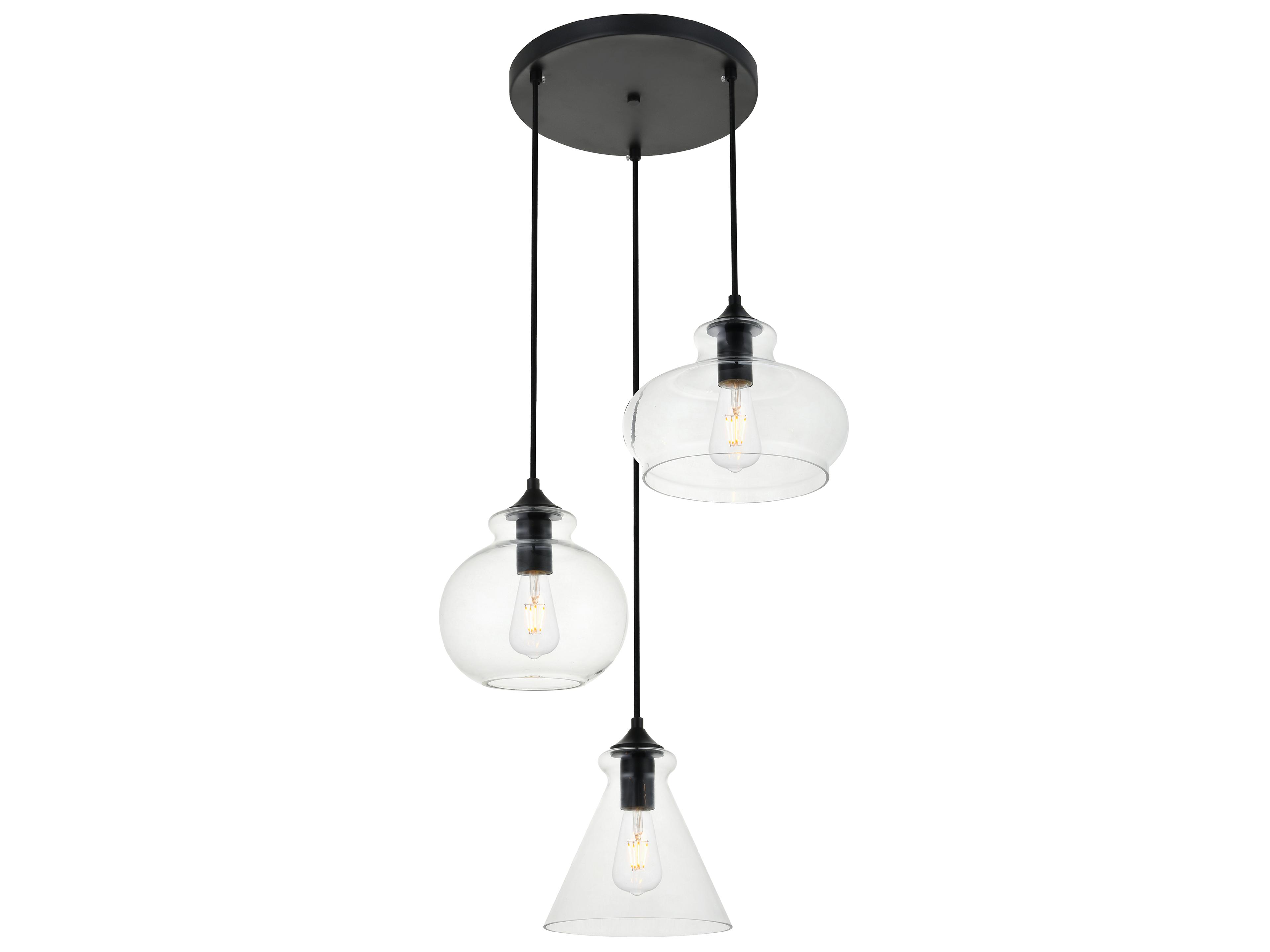 Destry 3-Light Black Glass Geometric Pendant