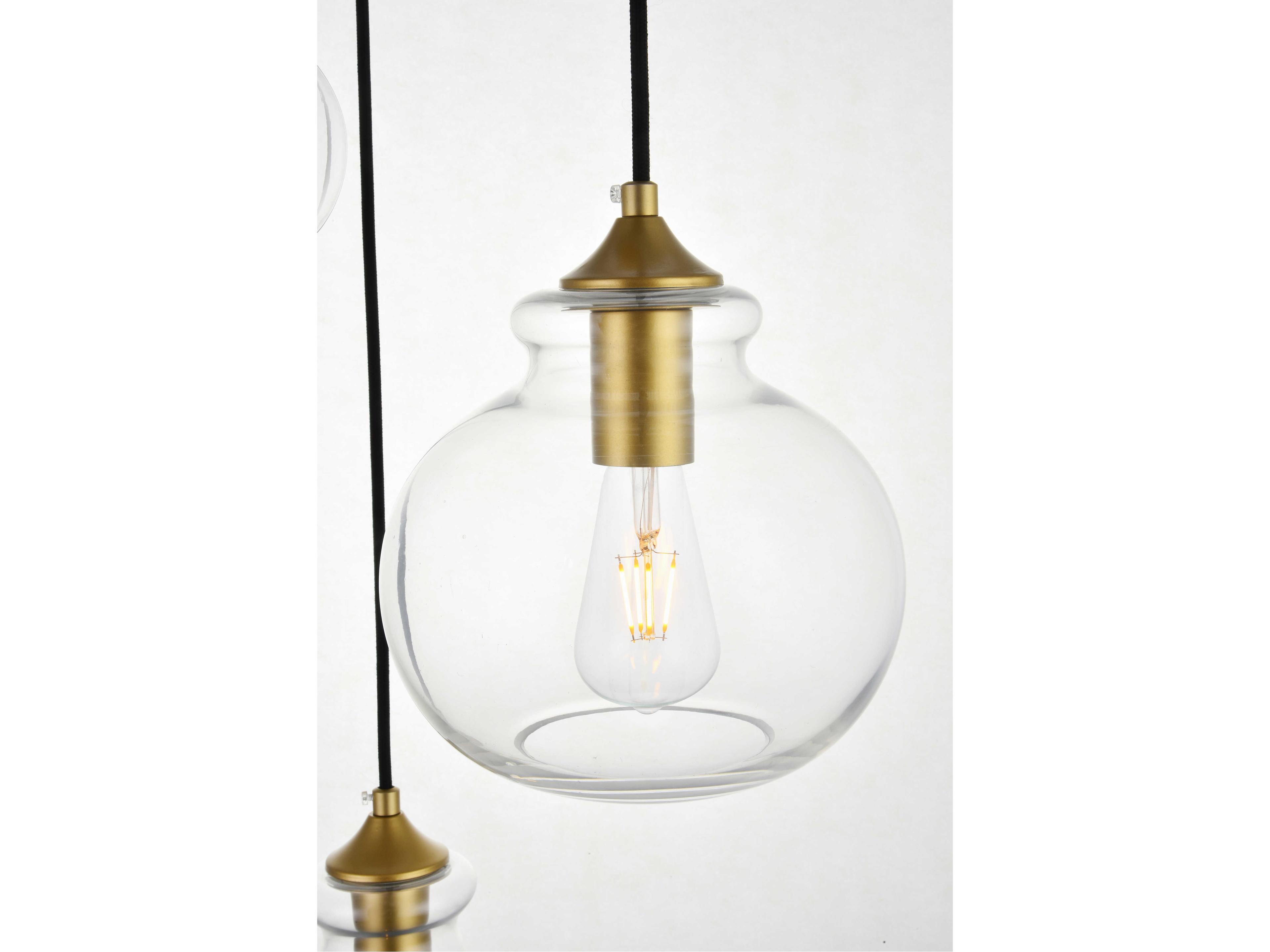 Elegant Lighting Destry 3-Light Brass Glass Geometric Pendant
