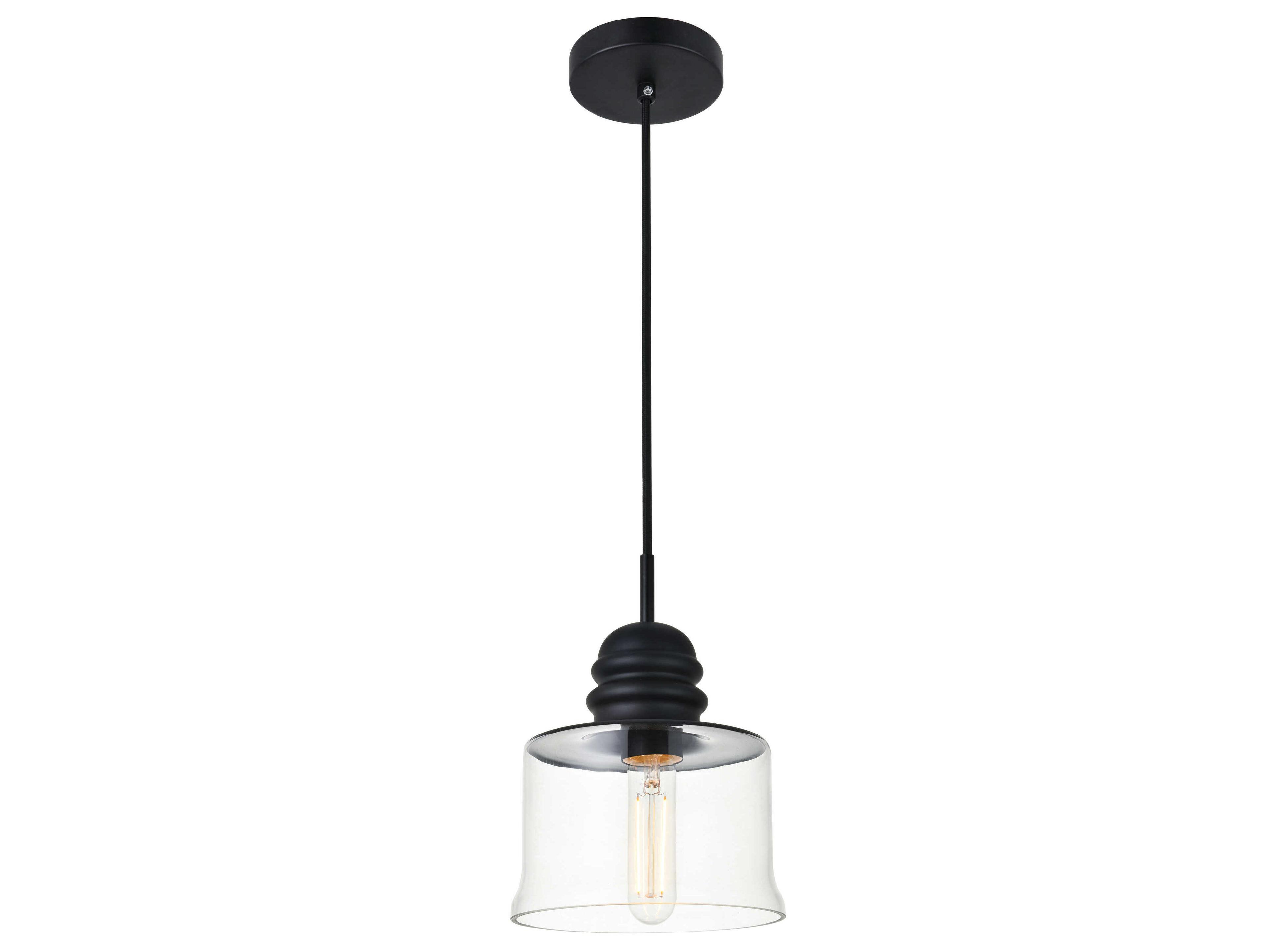 Elegant Lighting Kenna 1-Light Black Glass Mini Pendant
