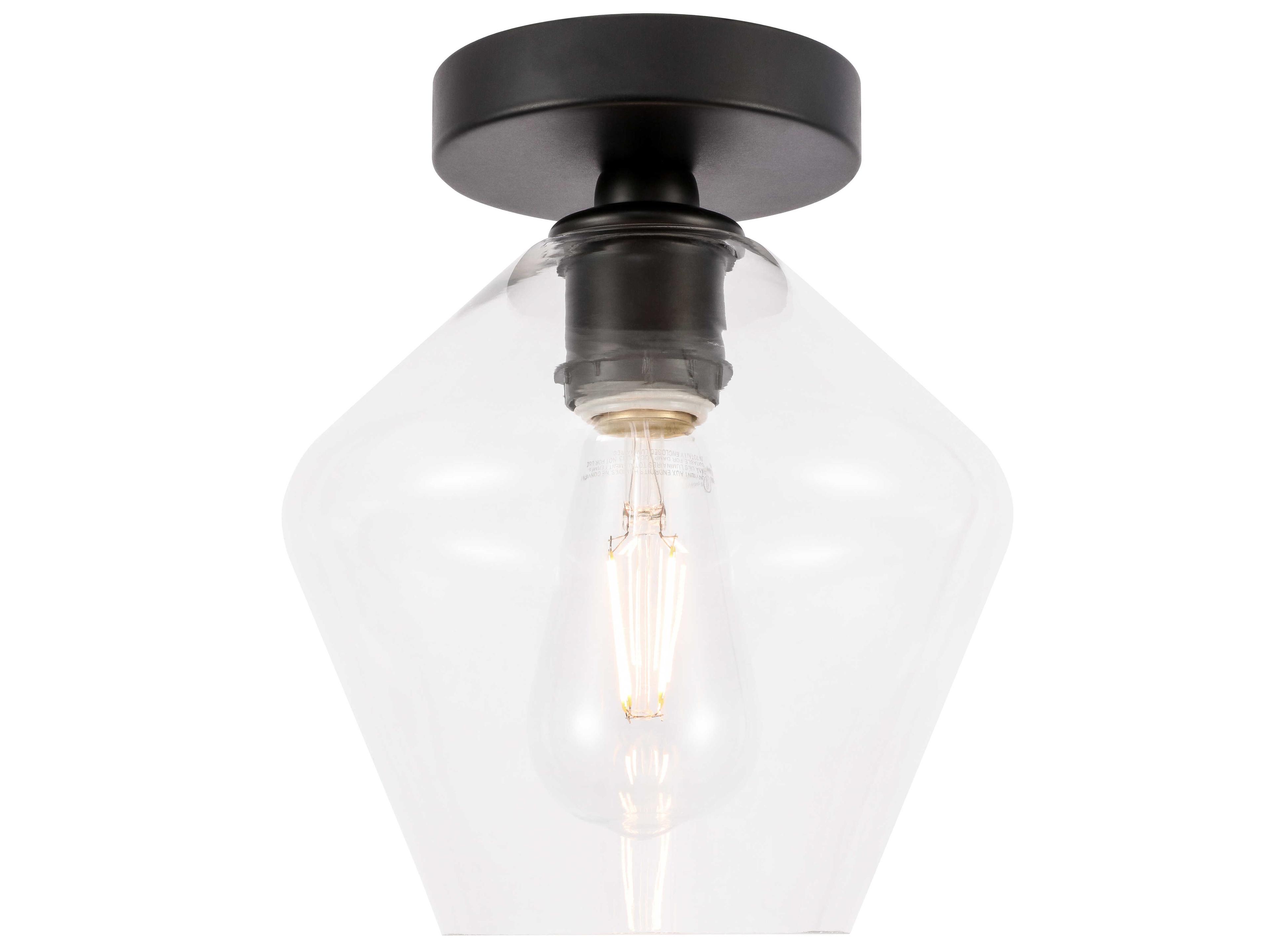 Elegant Lighting Gene 1-Light Black Glass Semi Flush Mount