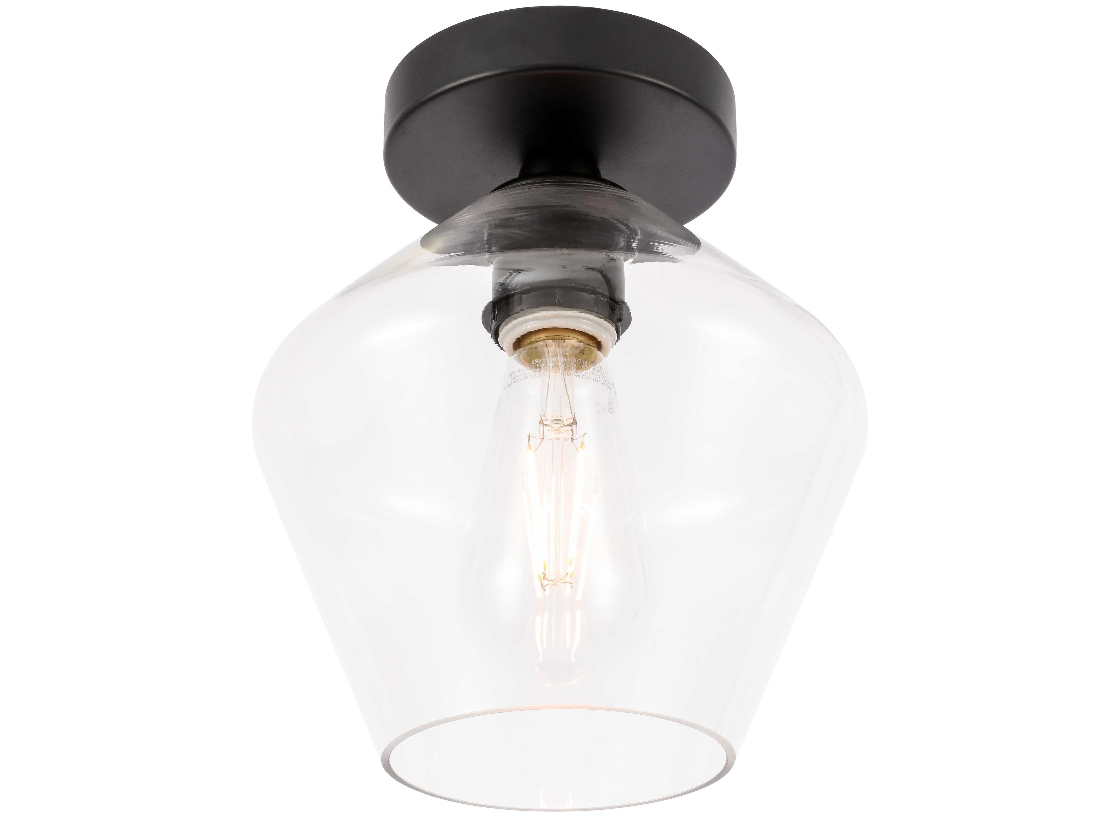 Elegant Lighting Gene 1-Light Black Glass Semi Flush Mount