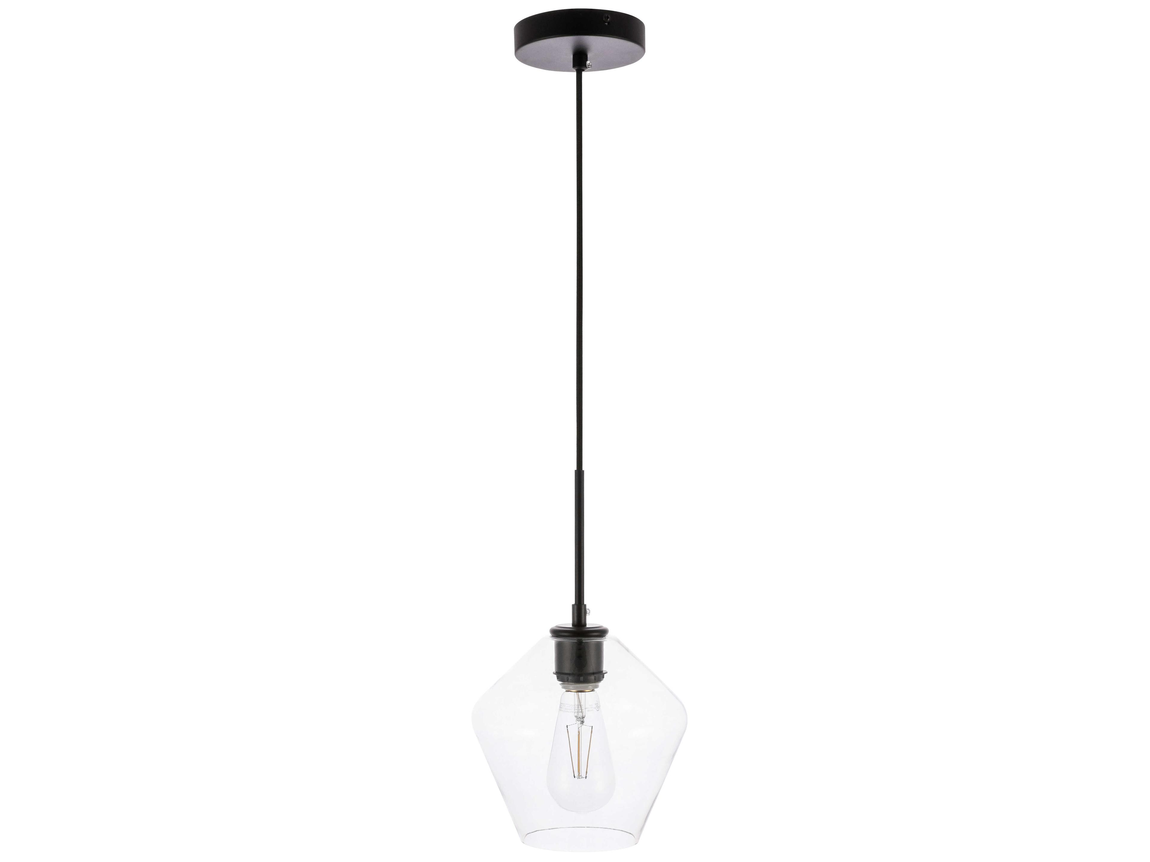 Elegant Lighting Gene 1-Light Black Glass Mini Pendant