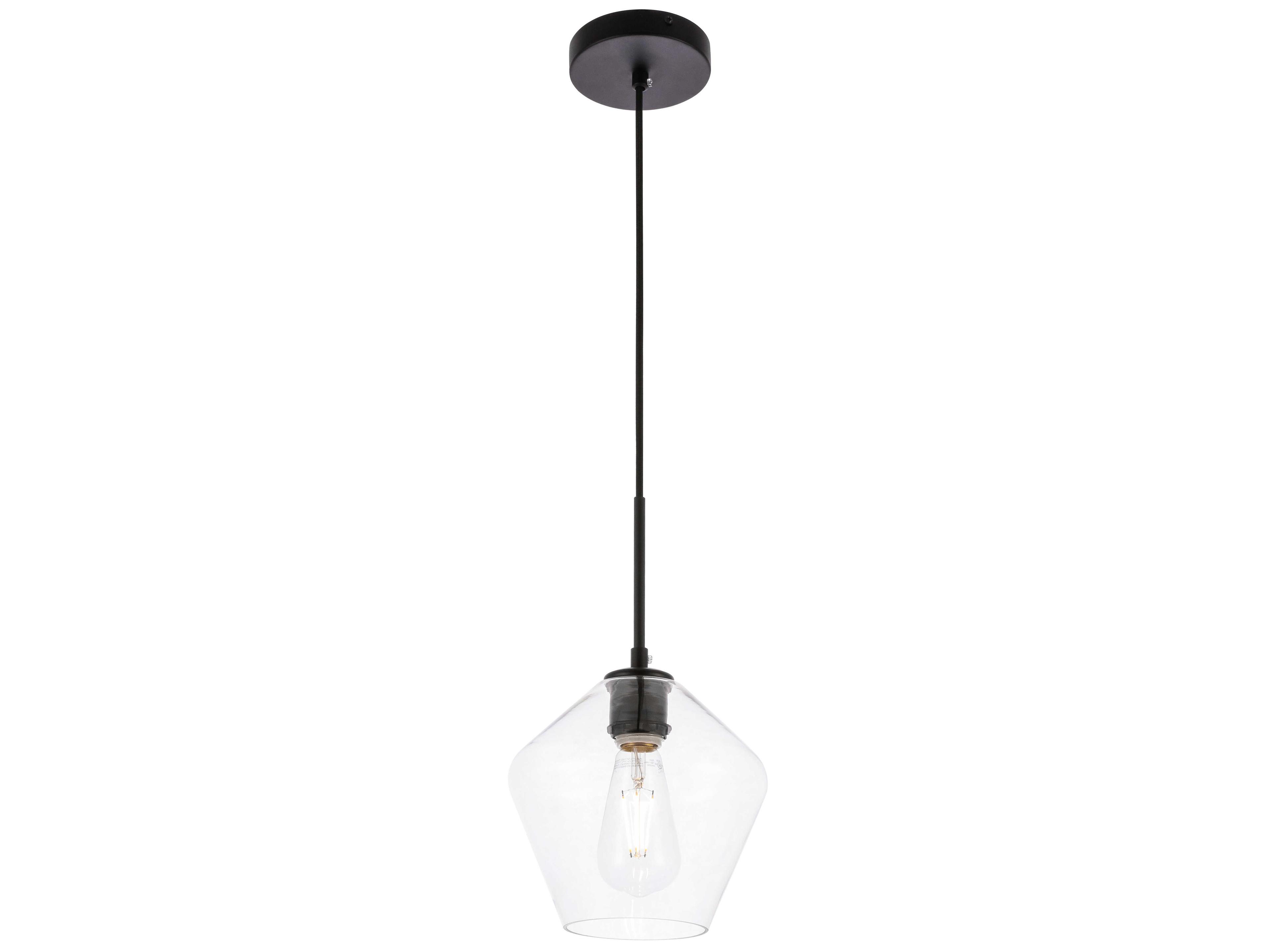 Elegant Lighting Gene 1-Light Black Glass Mini Pendant