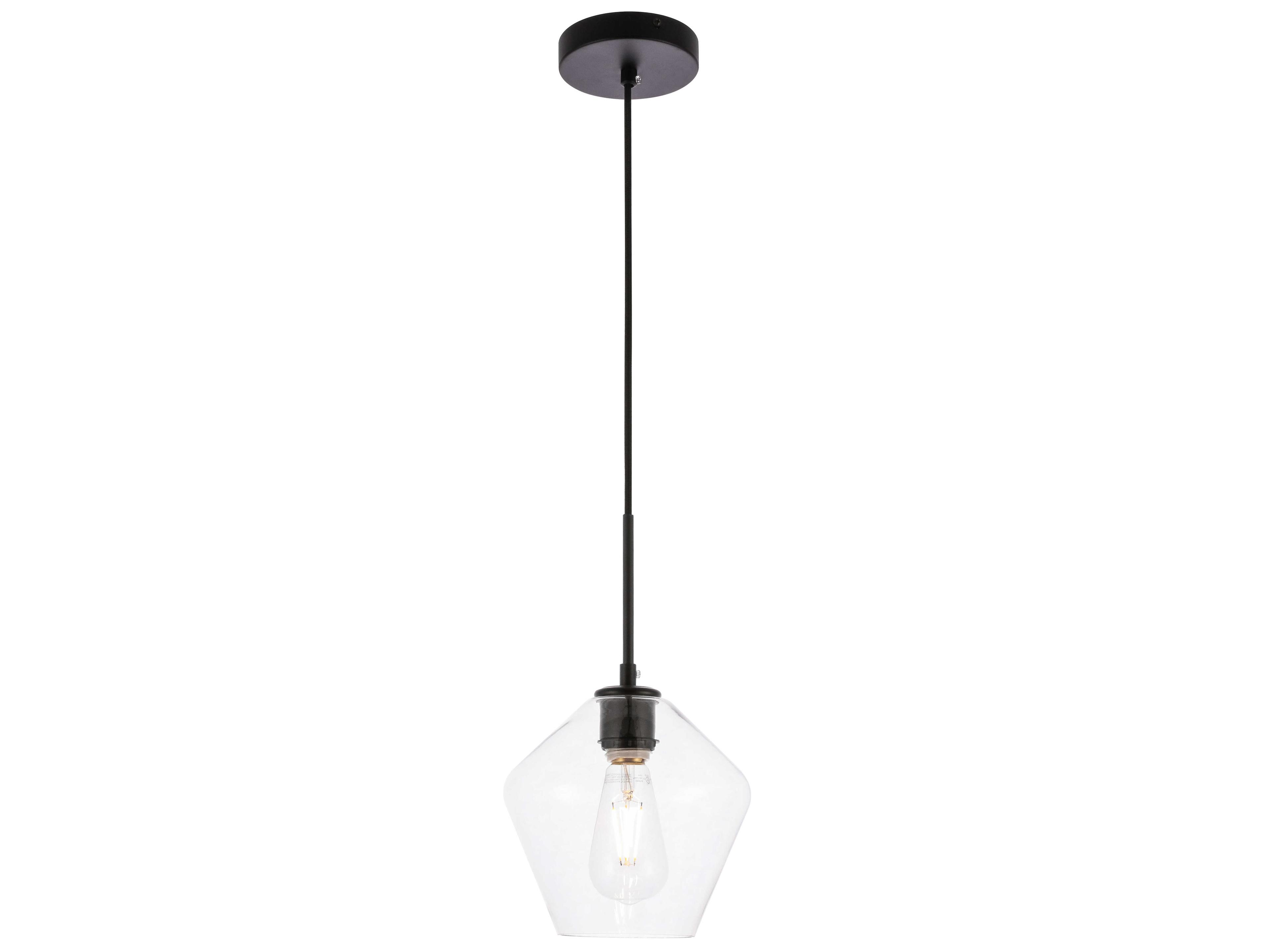 Elegant Lighting Gene 1-Light Black Glass Mini Pendant