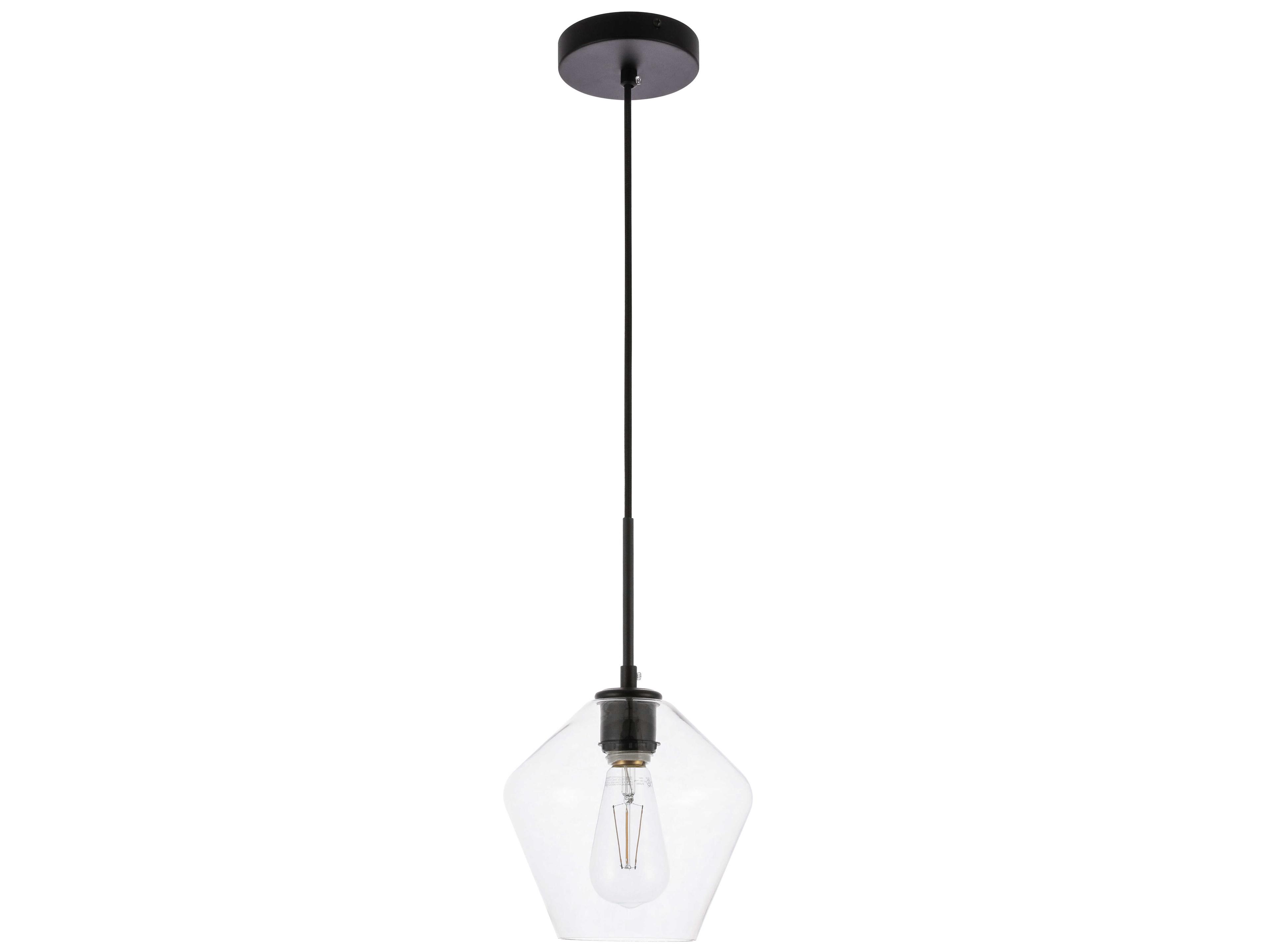 Elegant Lighting Gene 1-Light Black Glass Mini Pendant