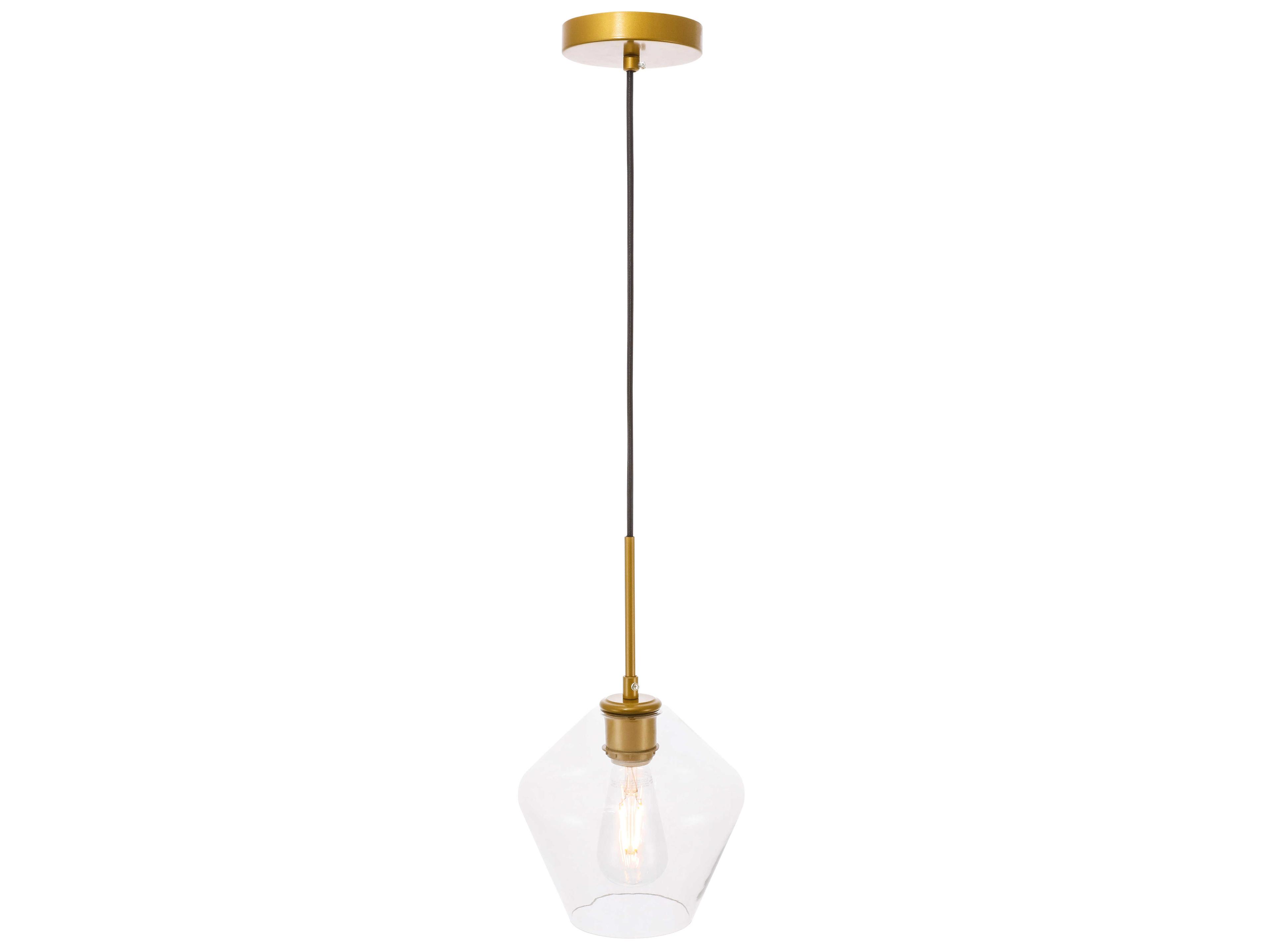 Elegant Lighting Gene 1-Light Brass Glass Mini Pendant