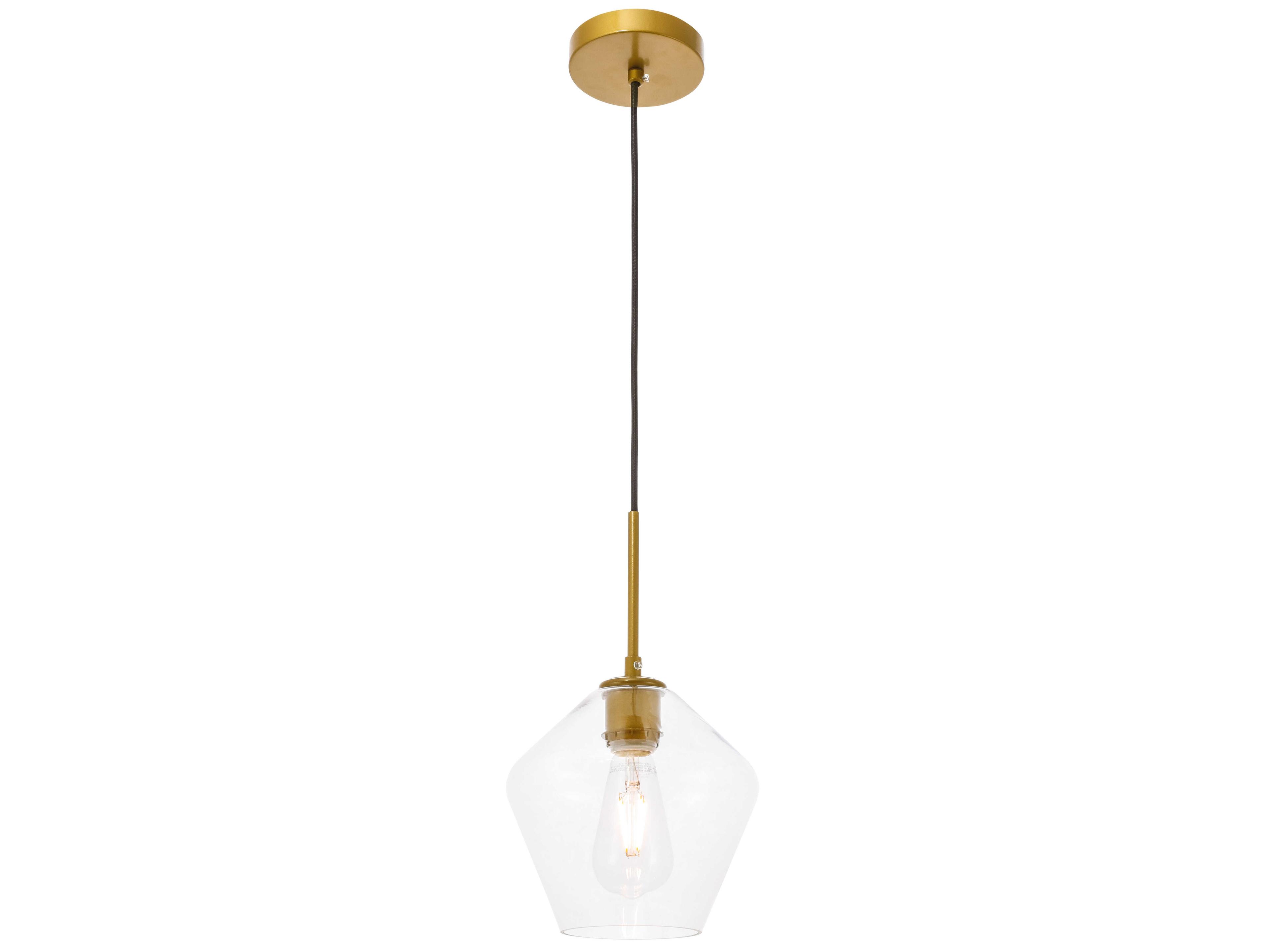 Elegant Lighting Gene 1-Light Brass Glass Mini Pendant