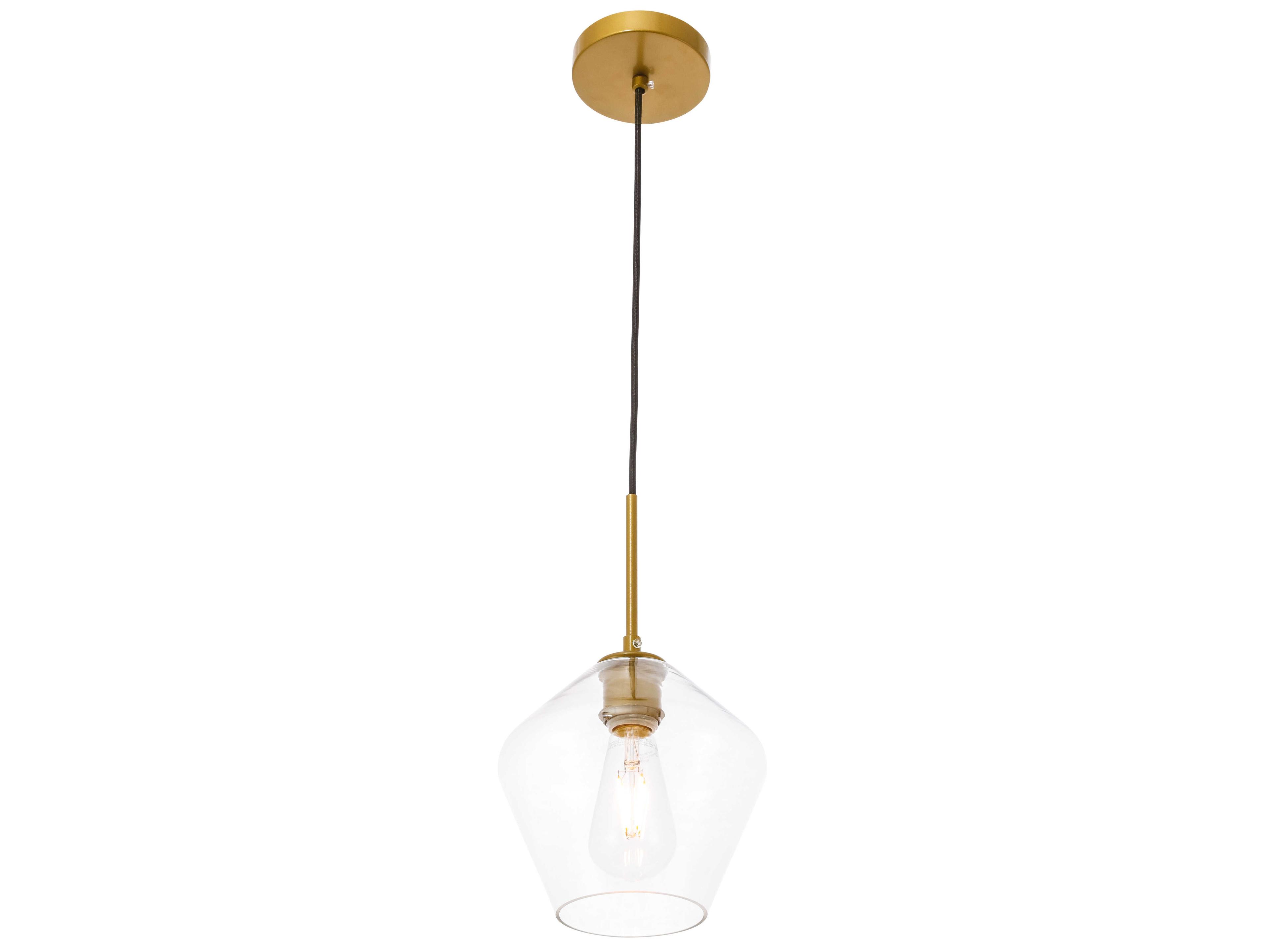 Elegant Lighting Gene 1-Light Brass Glass Mini Pendant