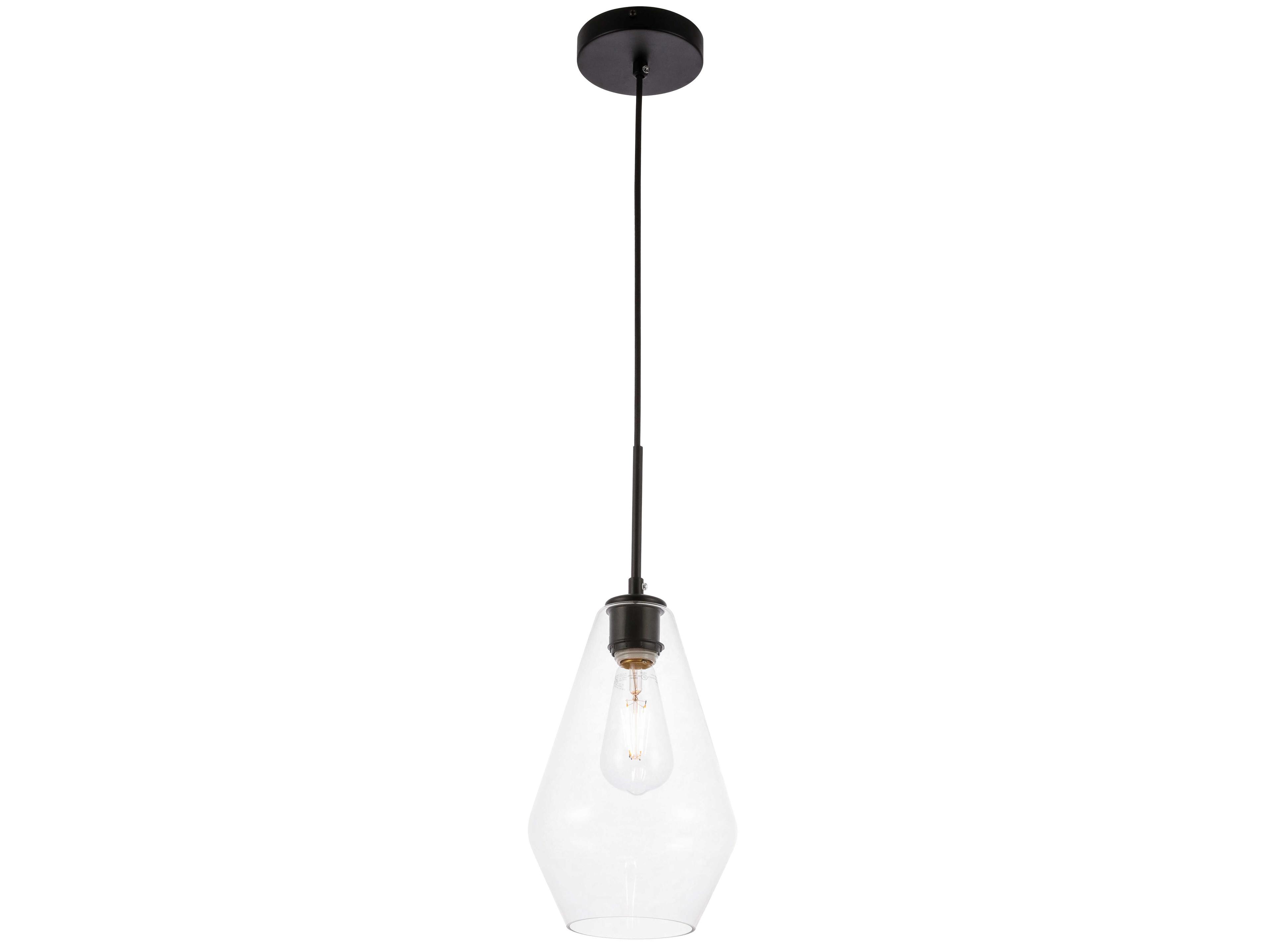 Elegant Lighting Gene 1-Light Black Glass Mini Pendant