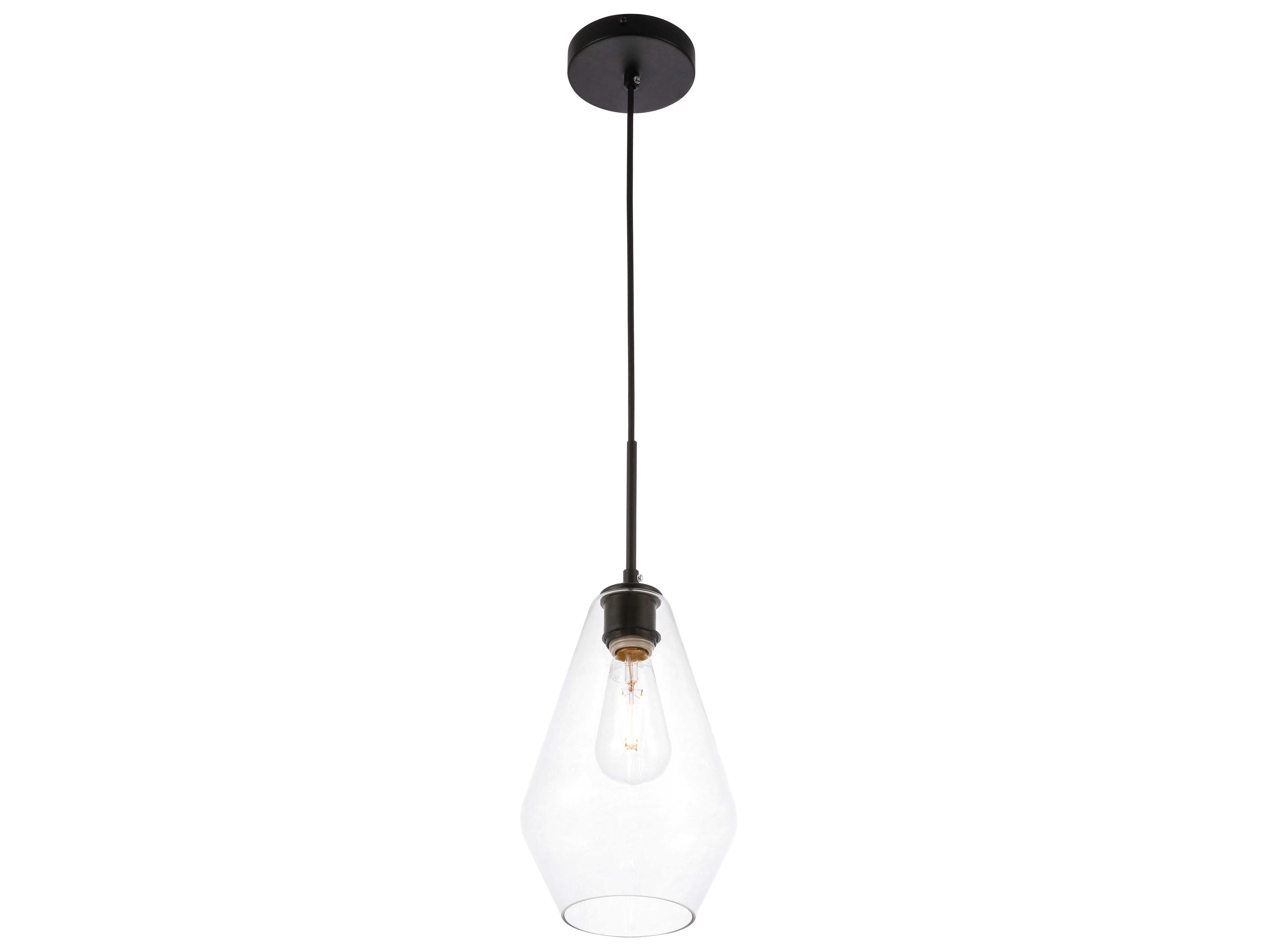 Elegant Lighting Gene 1-Light Black Glass Mini Pendant