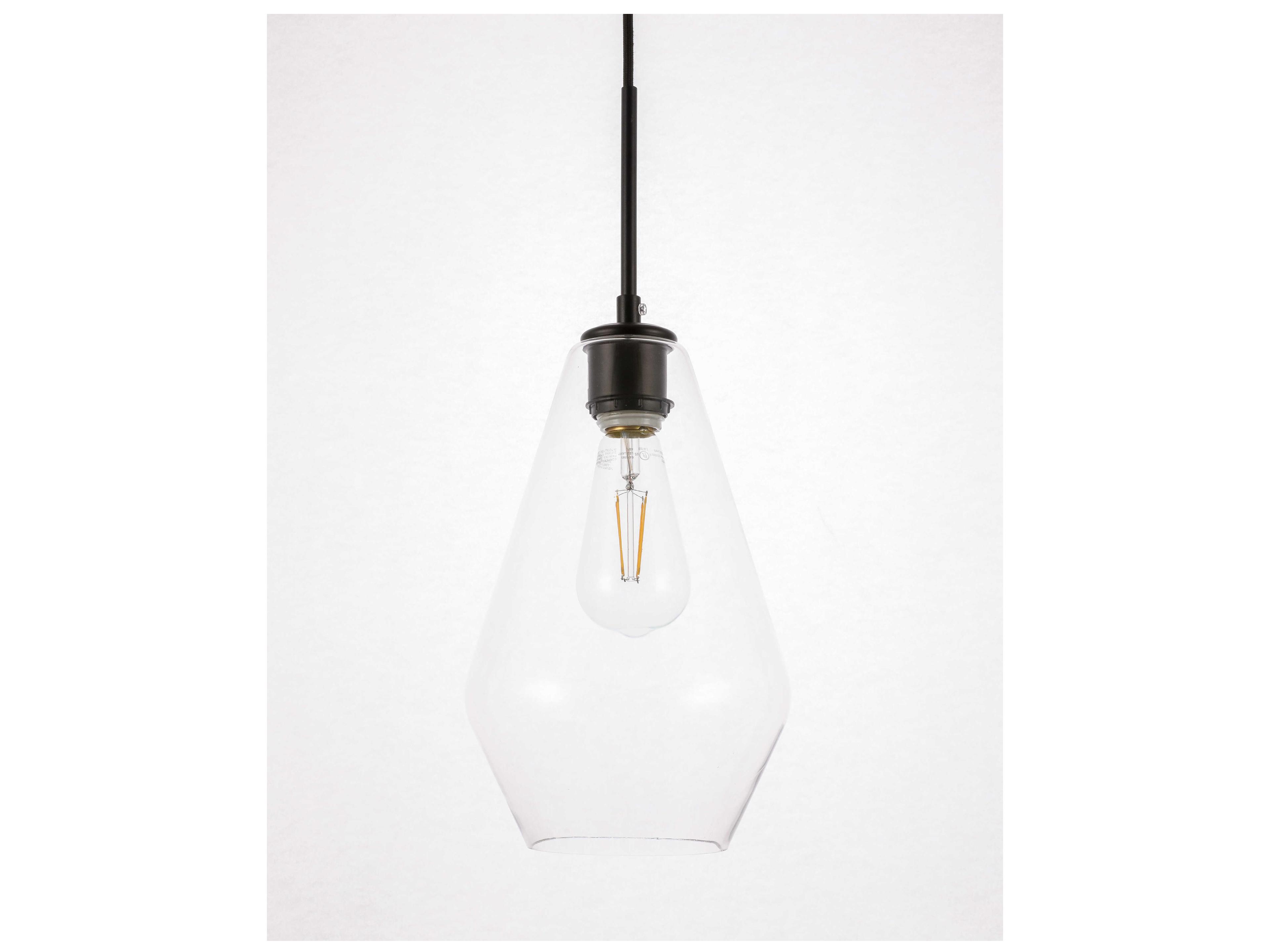 Elegant Lighting Gene 1-Light Black Glass Mini Pendant