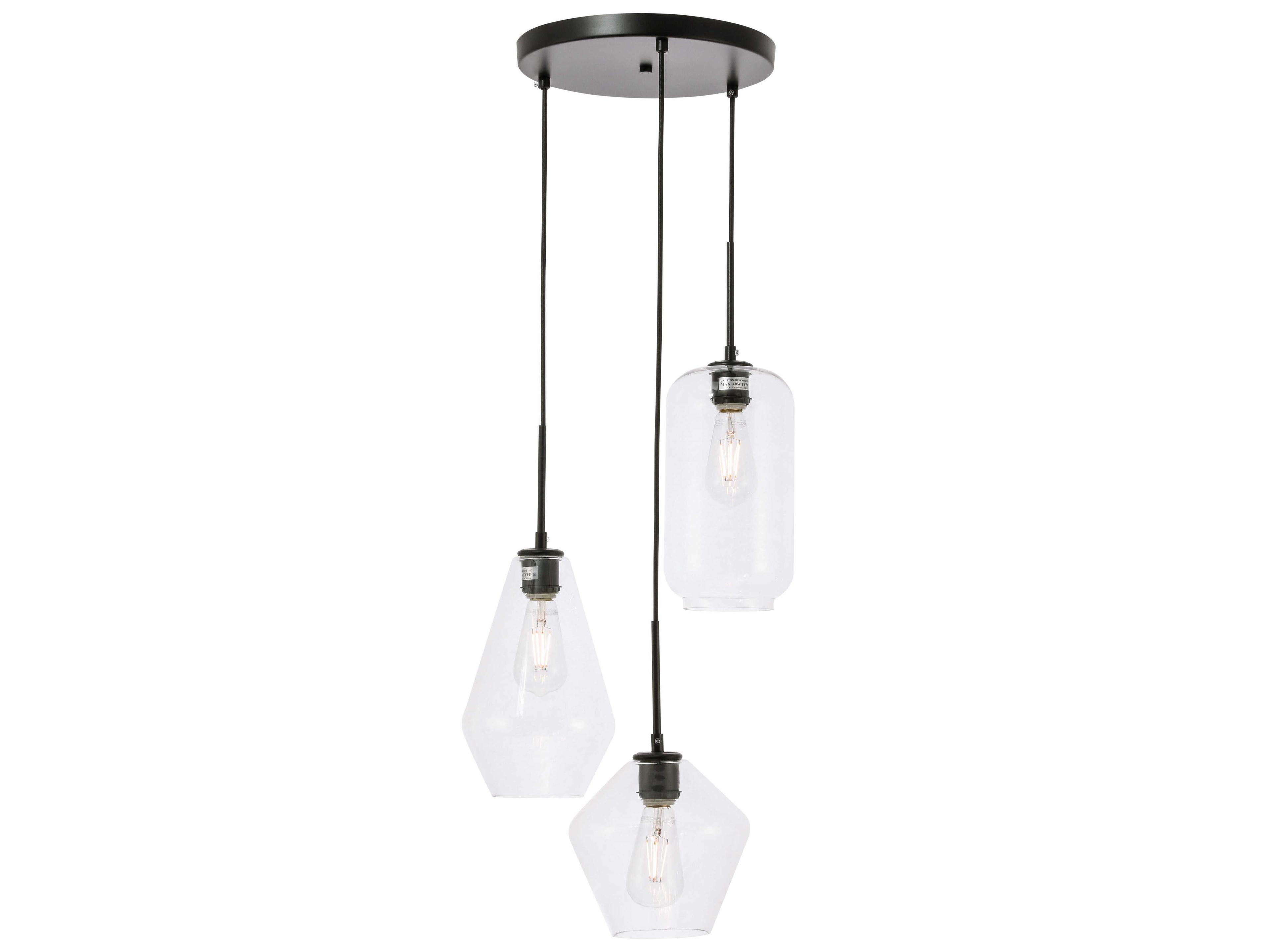 Gene 3-Light Black Glass Pendant
