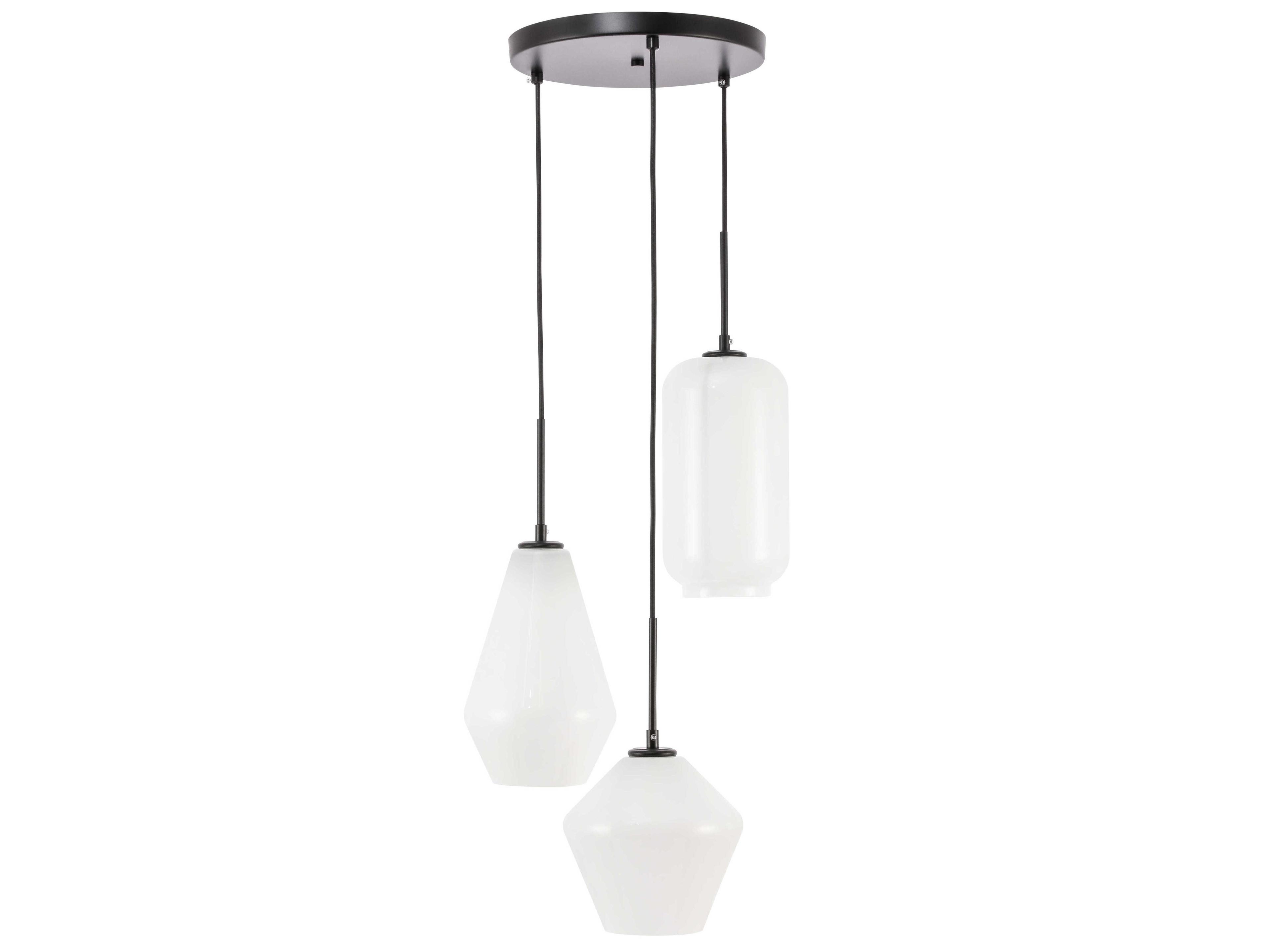 Elegant Lighting Gene 3-Light Black Glass Pendant