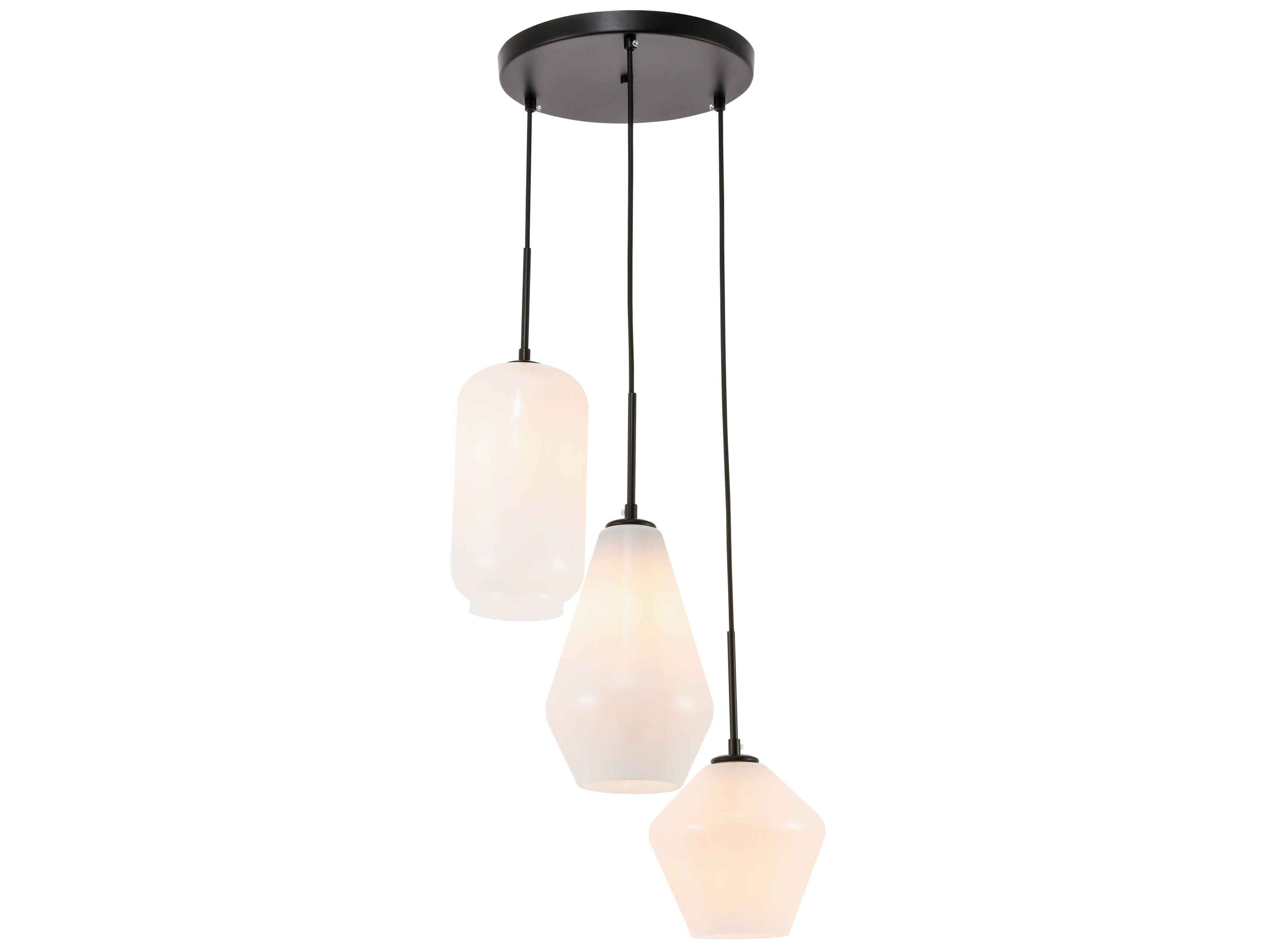 Elegant Lighting Gene 3-Light Black Glass Pendant