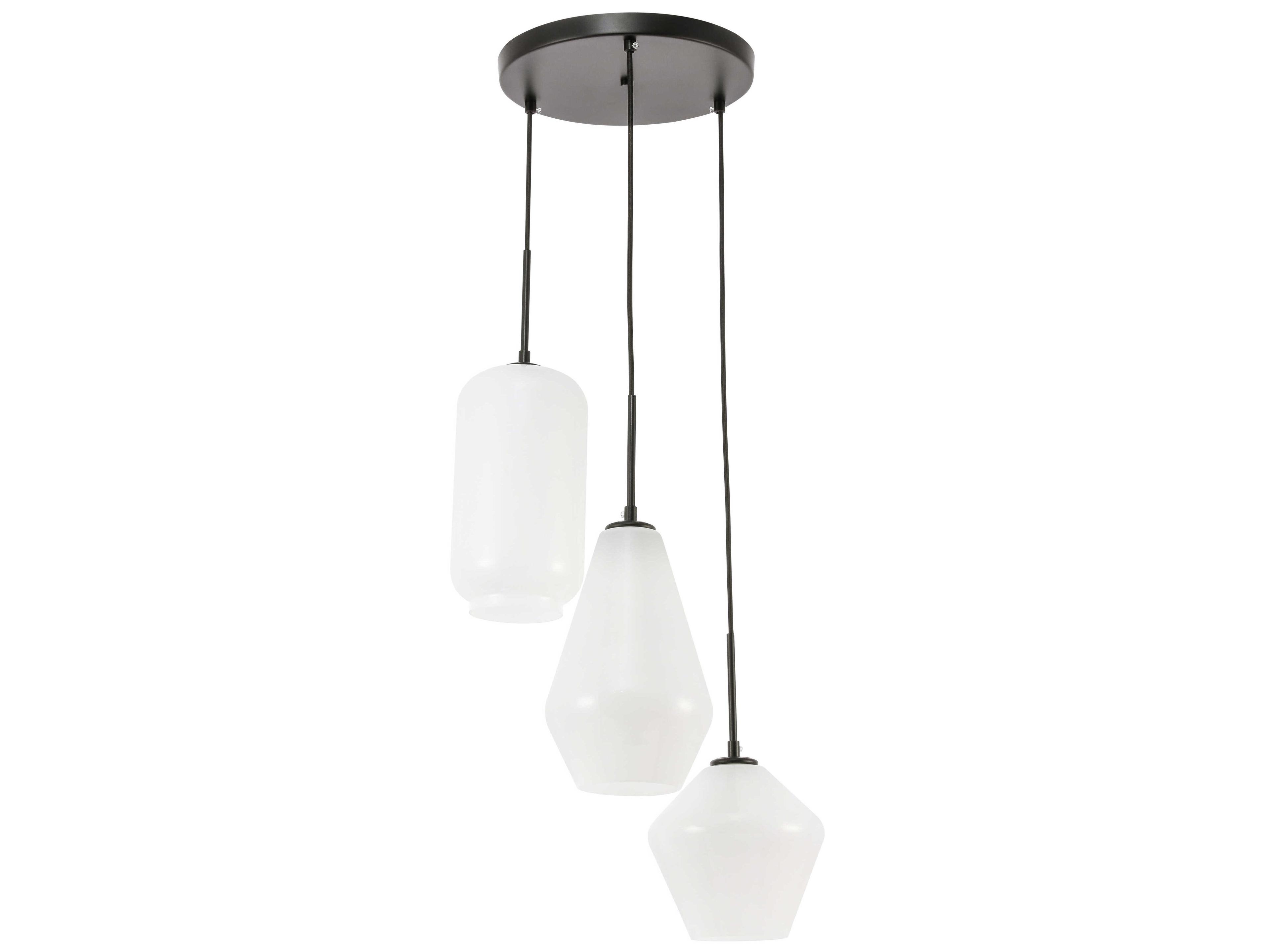Elegant Lighting Gene 3-Light Black Glass Pendant