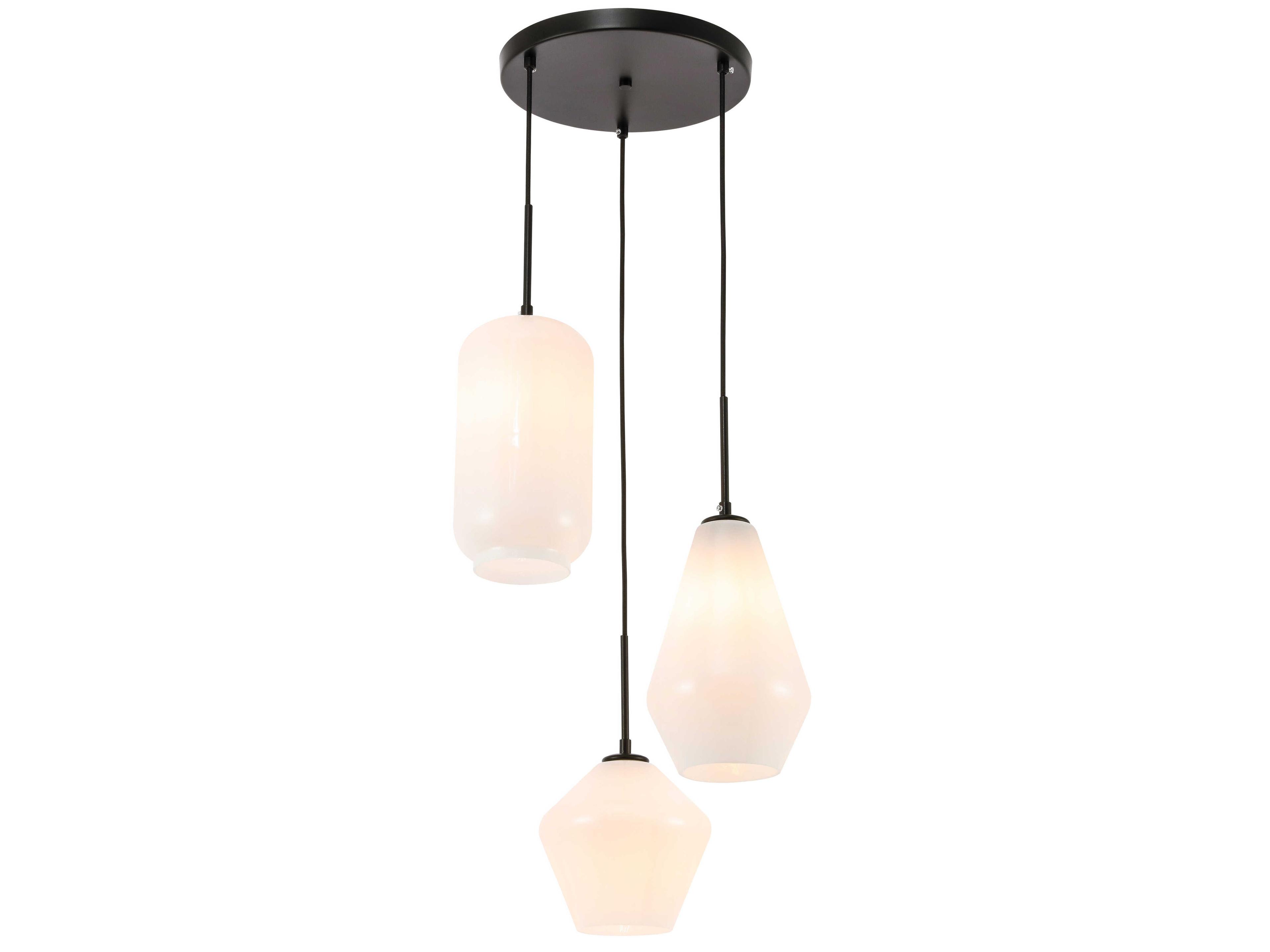 Elegant Lighting Gene 3-Light Black Glass Pendant