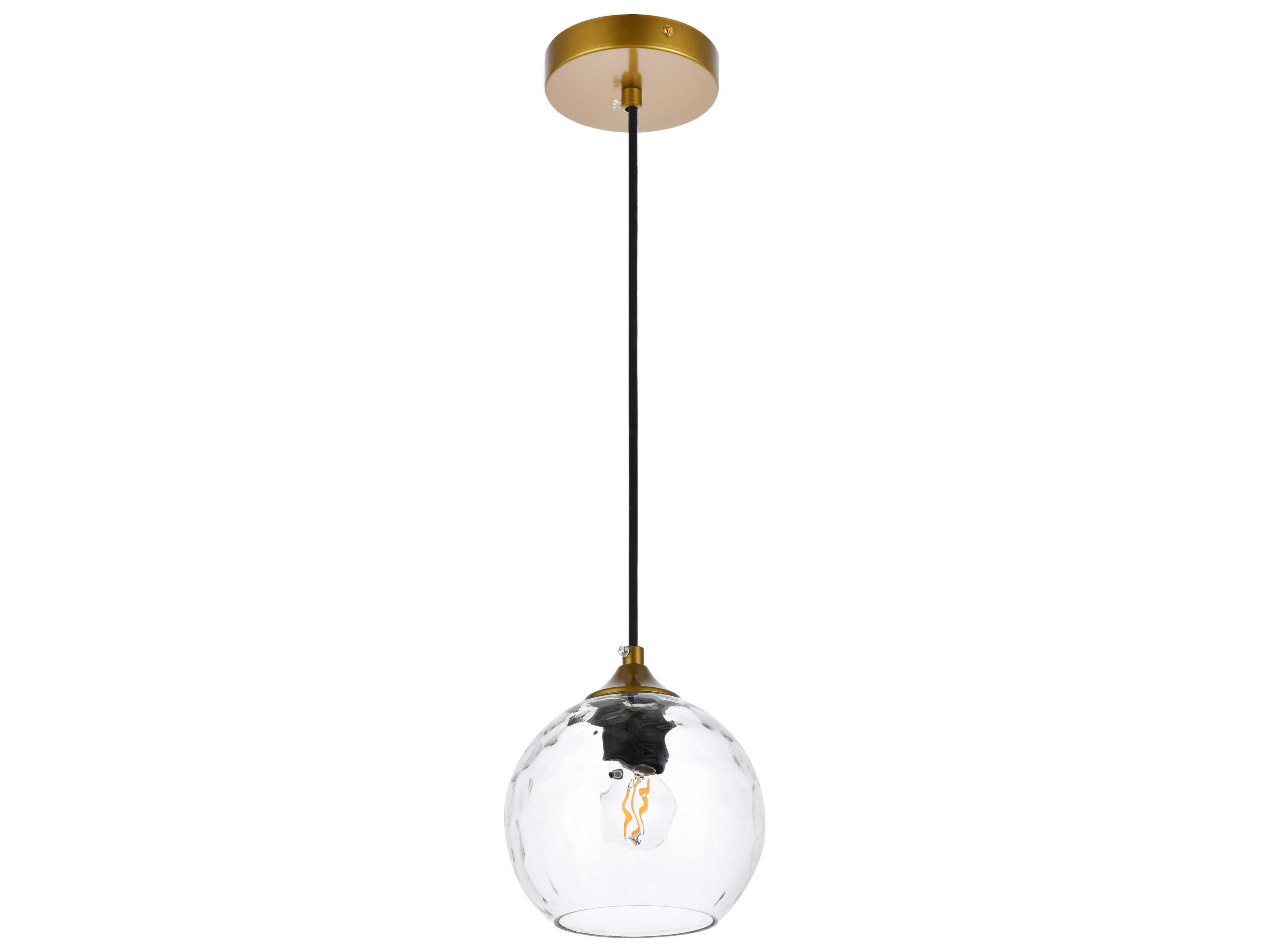 Elegant Lighting Cashel 1-Light Brass And Clear Glass Globe Mini Pendant